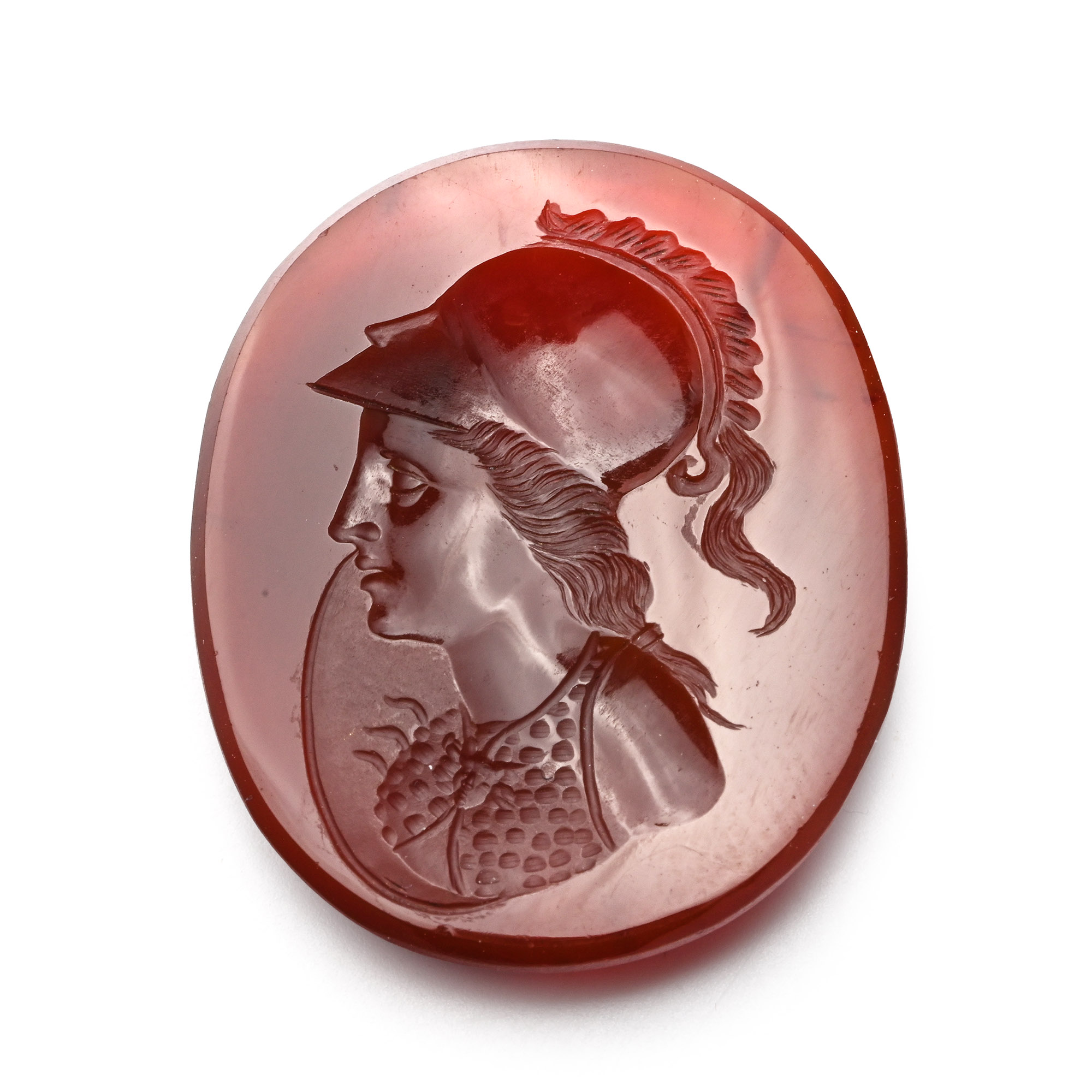 Large Neoclassical Agate Gemstone with Bust of the Helmetted Greek Goddess Athena