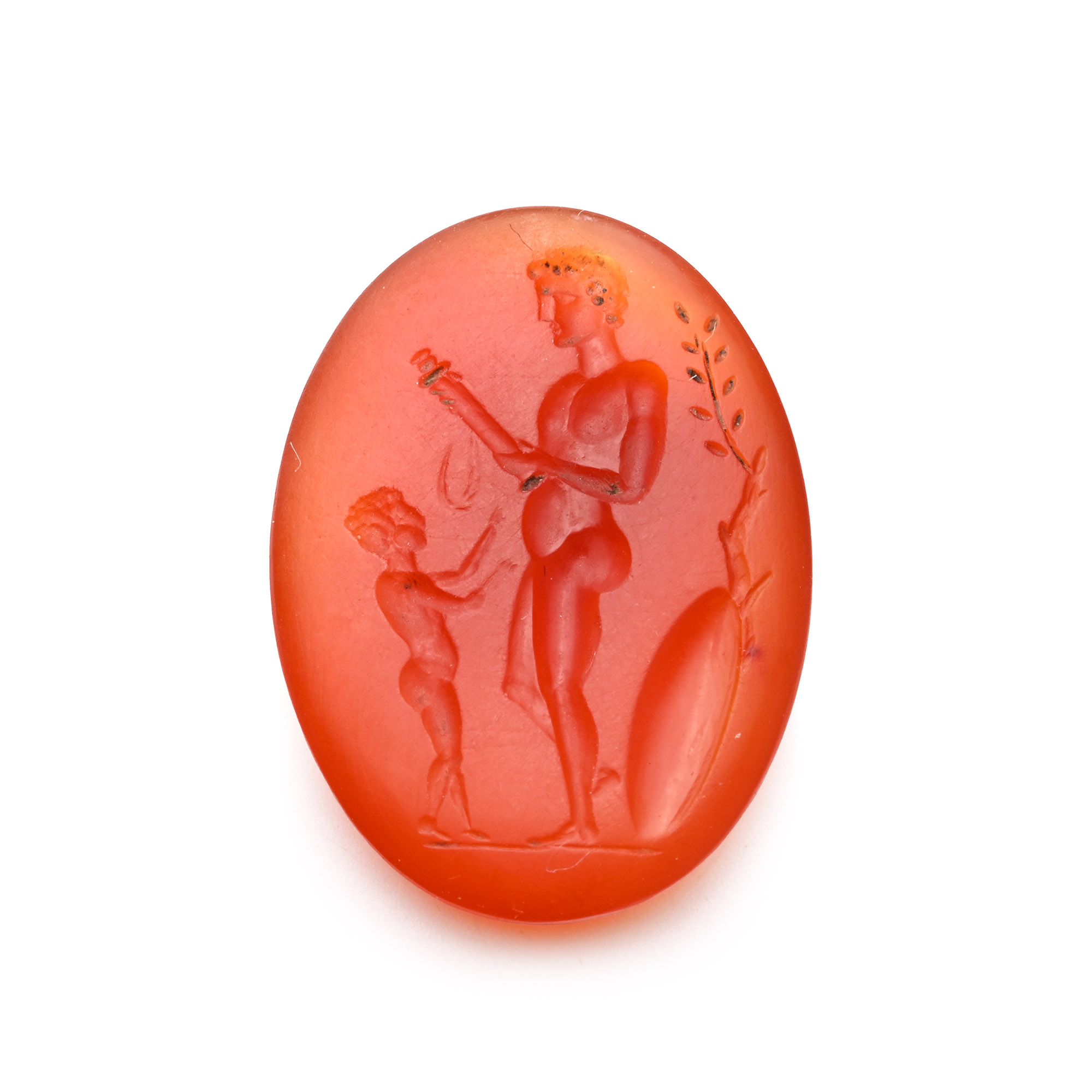 Neoclassical Carnelian Gemstone with Warrior and Putto