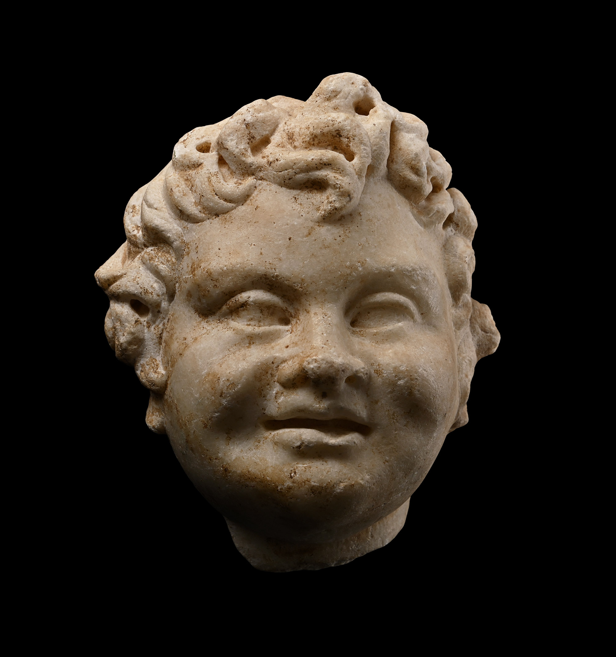Roman Marble Head of Eros, the Greek God of Love