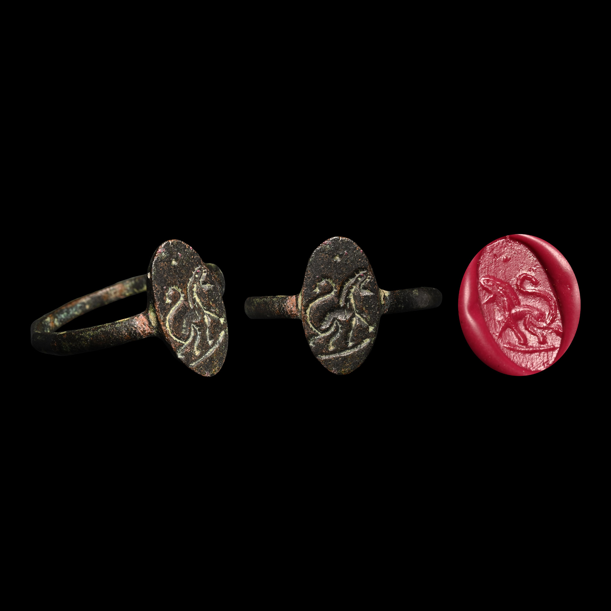 Medieval Bronze Ring with Heraldic Lion