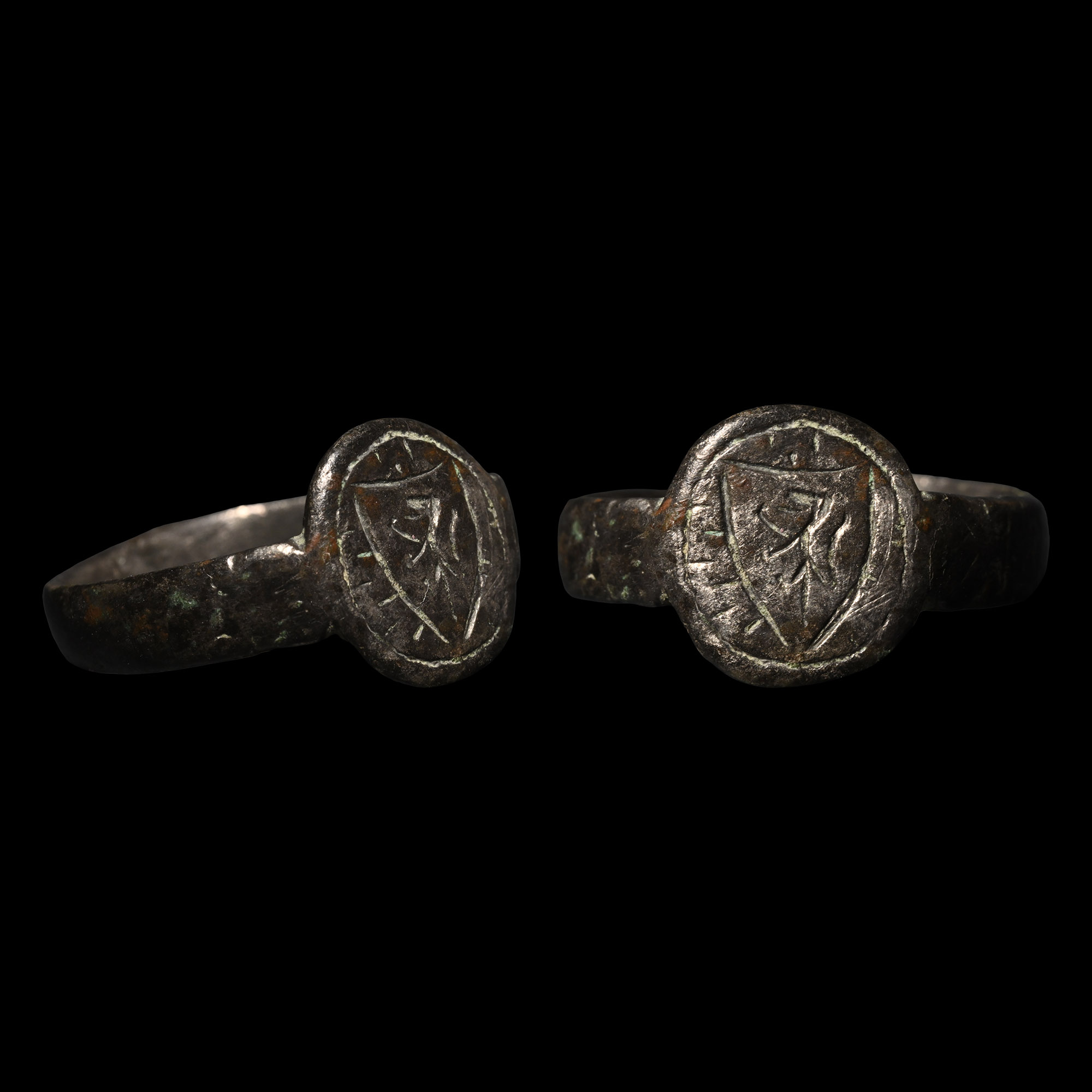 Medieval Bronze Ring with Heraldic Shield