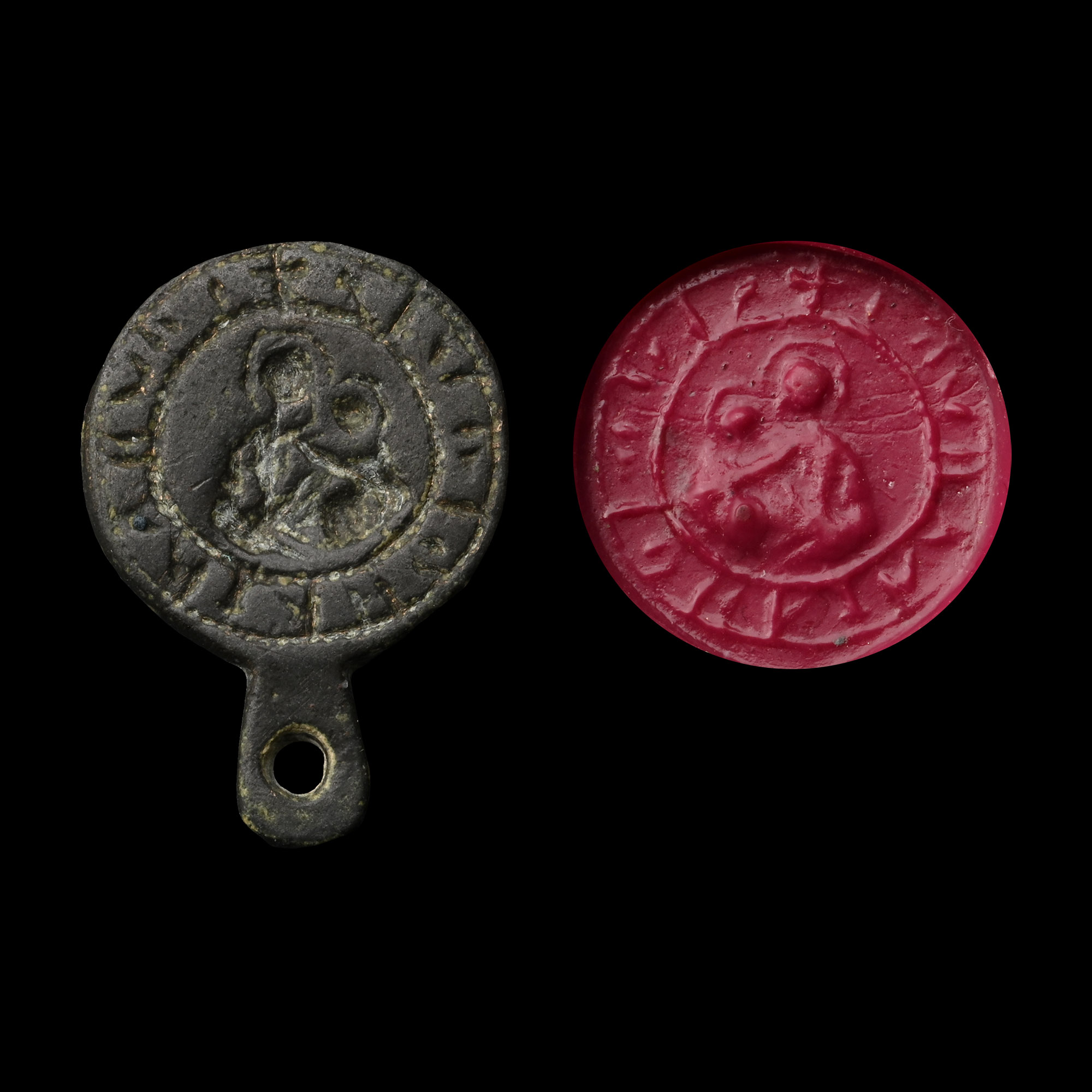 Medieval Bronze Seal Matrix with Mary and Child