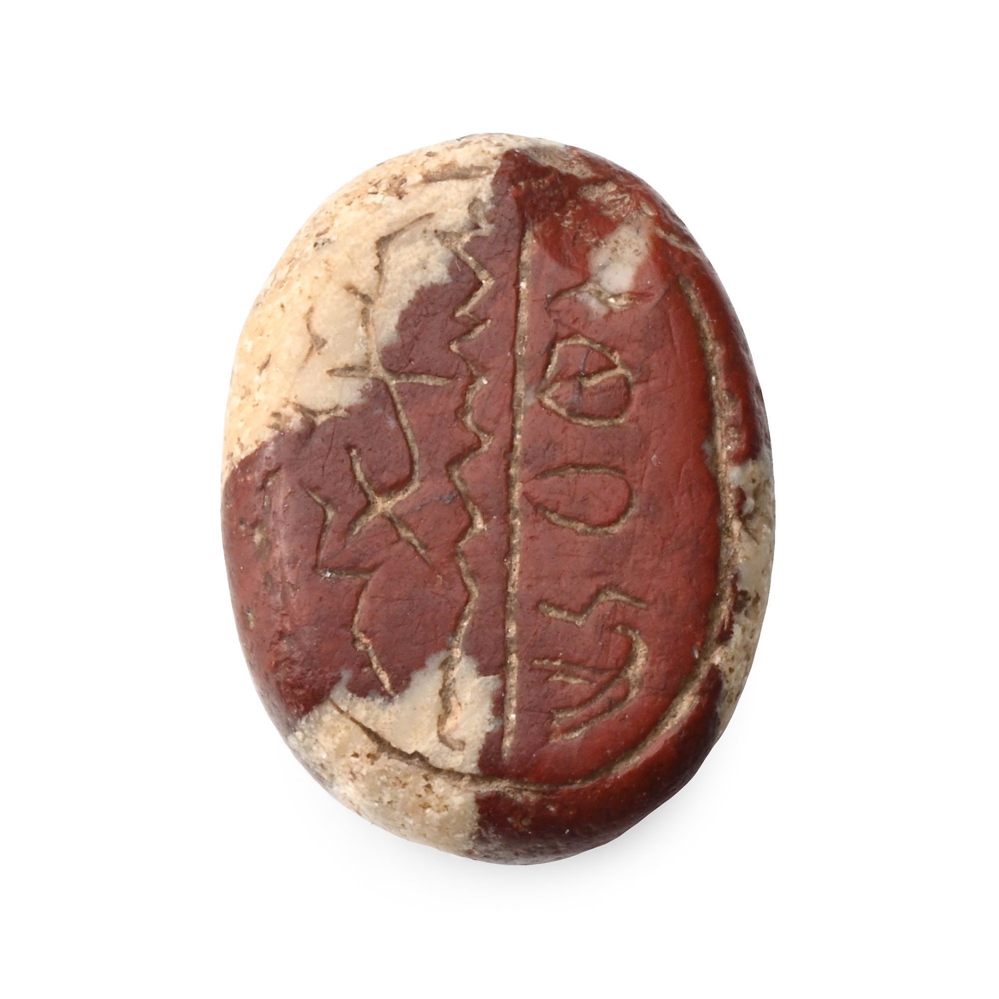 Western Asiatic Red and White Jasper Scaraboid with Semitic Inscription