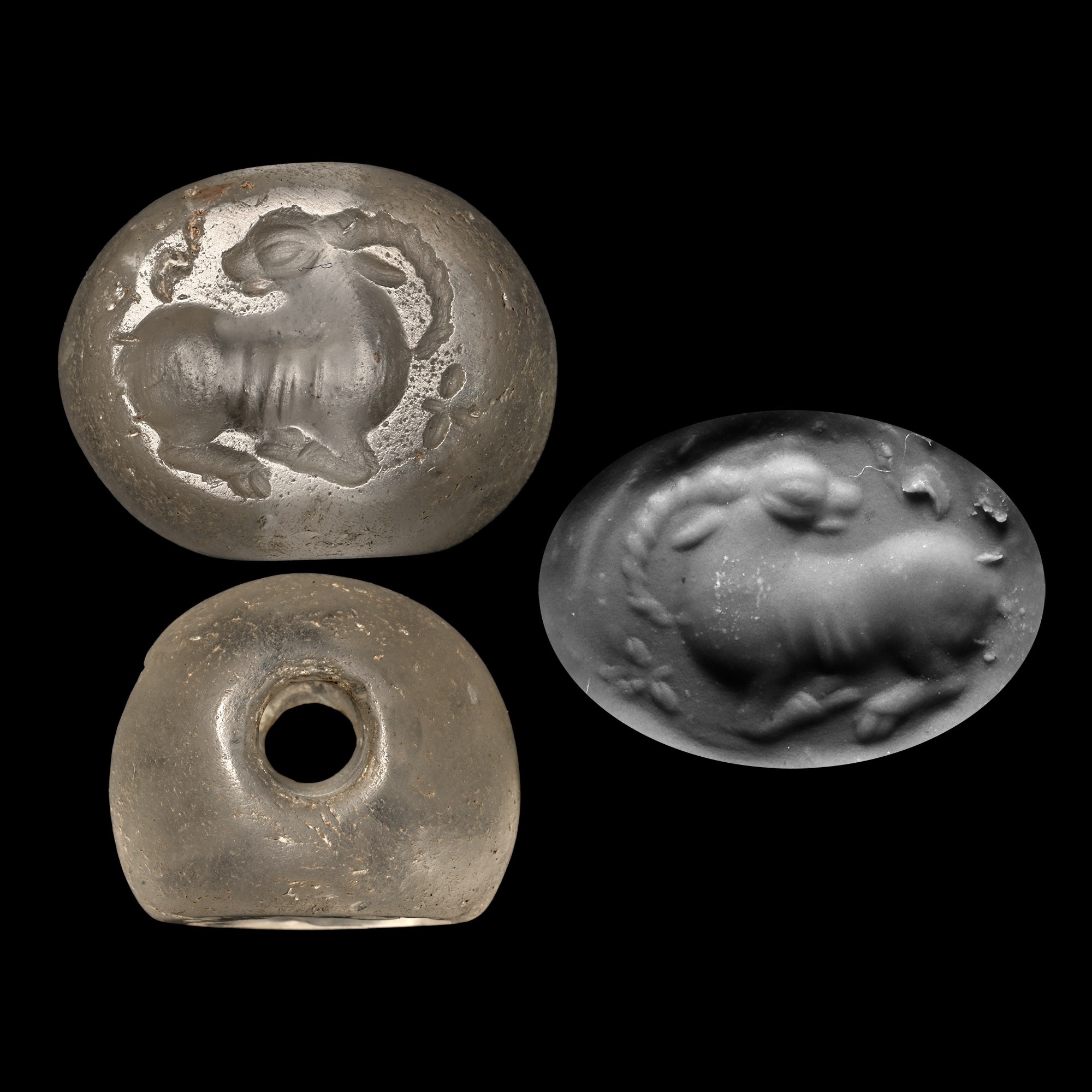 Sasanian Domed Rock Crystal Stamp Seal with Deer