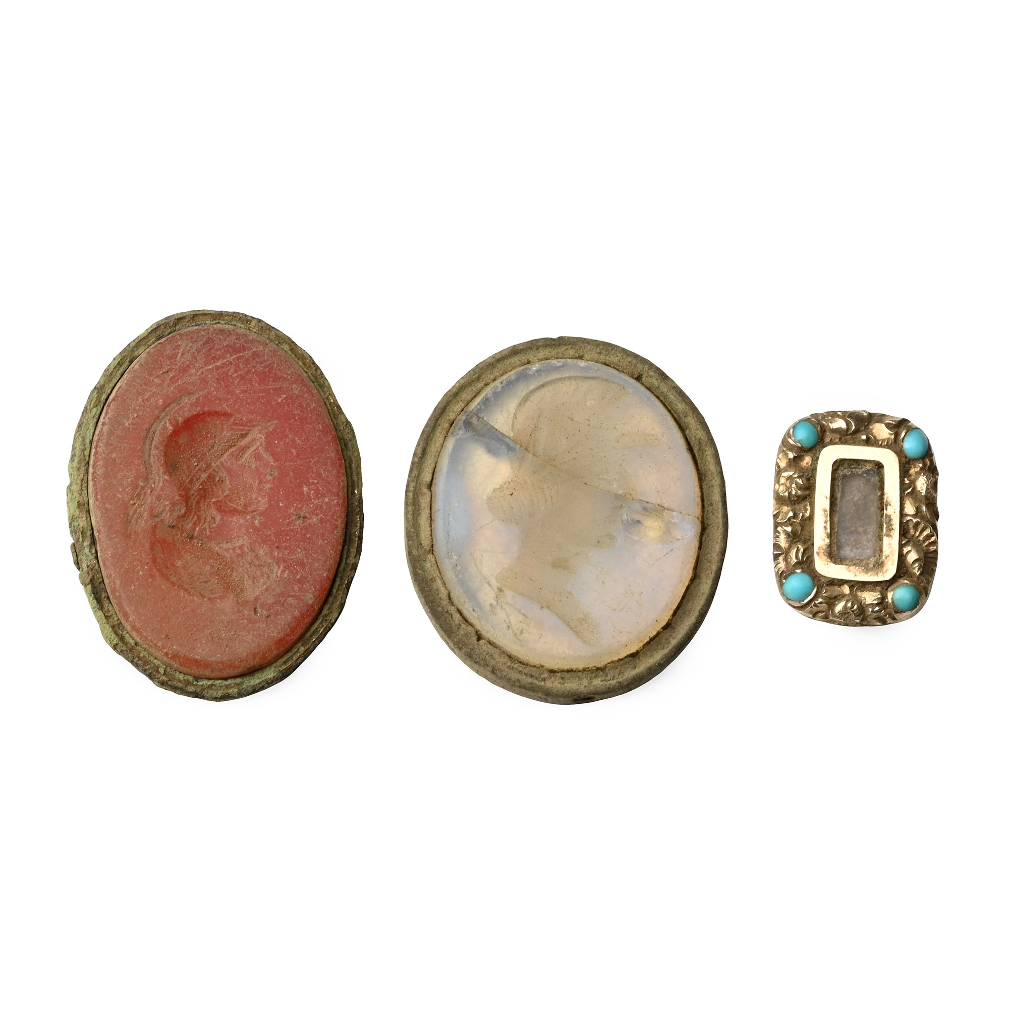 Post Medieval Gold and Bronze Framed Artefact Group