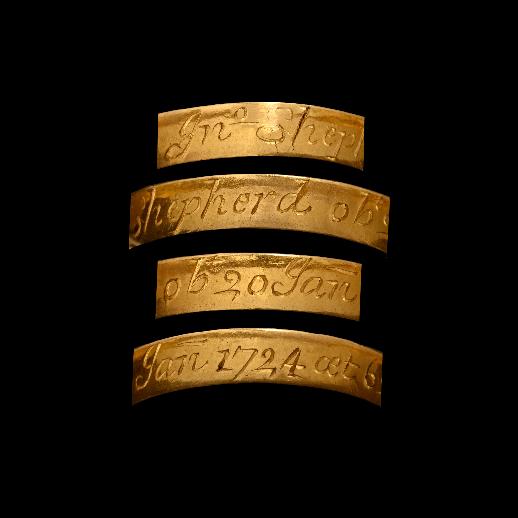 Stuart Period Gold Memento Mori Ring with Skull and Crossed Bones for Ian Shepherd