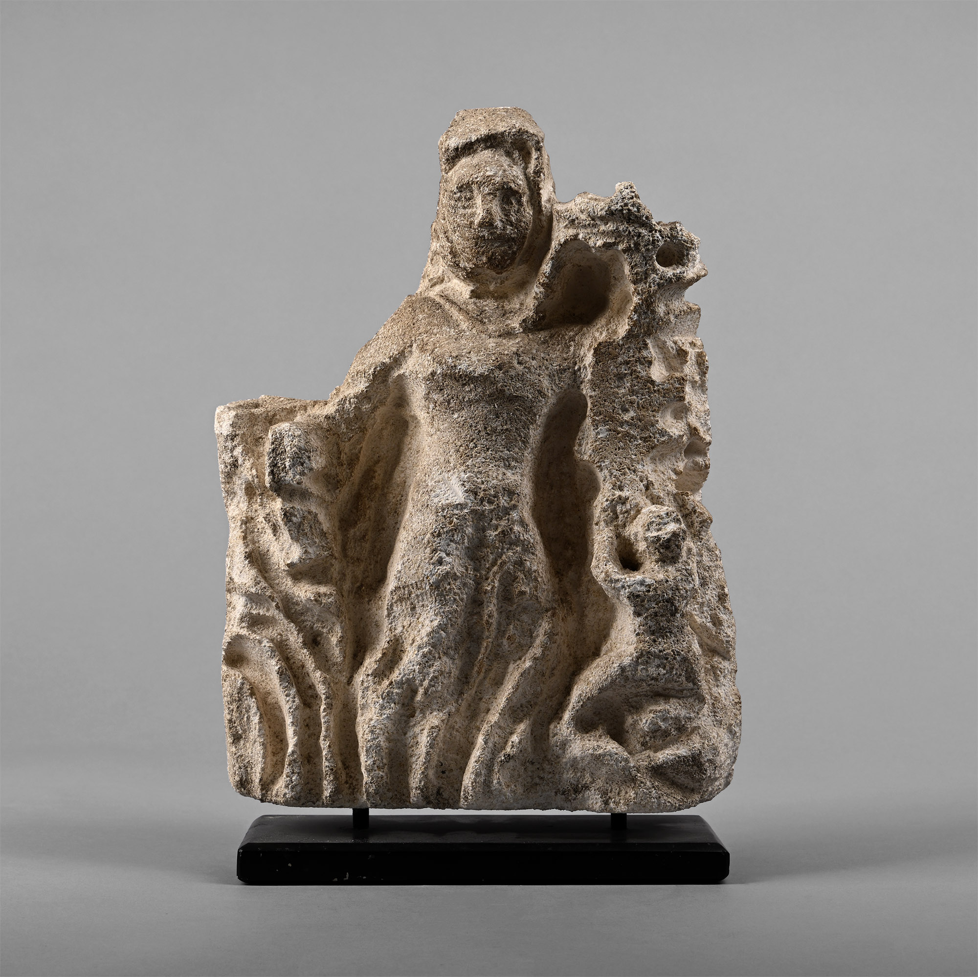 Medieval 'Our Lady of the Flames' Limestone Figural Scene