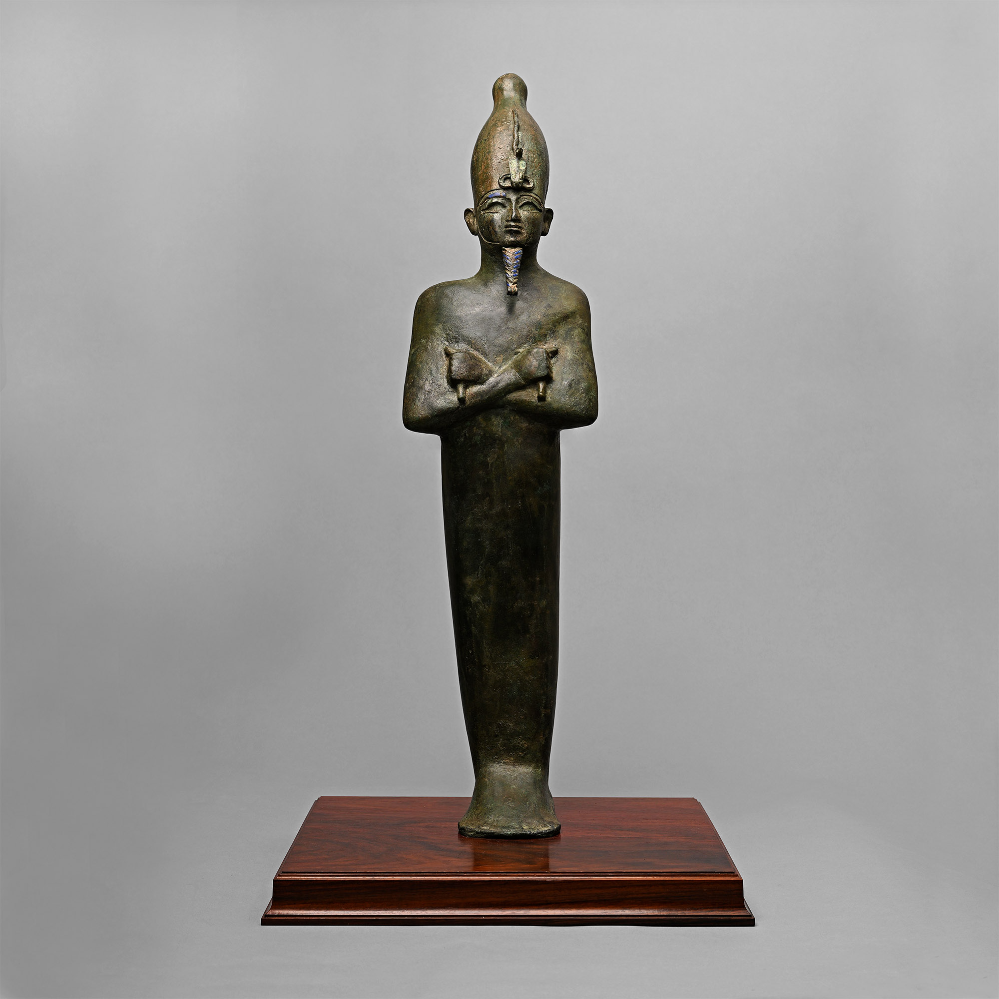 Large Egyptian Bronze Figure of Osiris with Lapis Lazuli Inlays