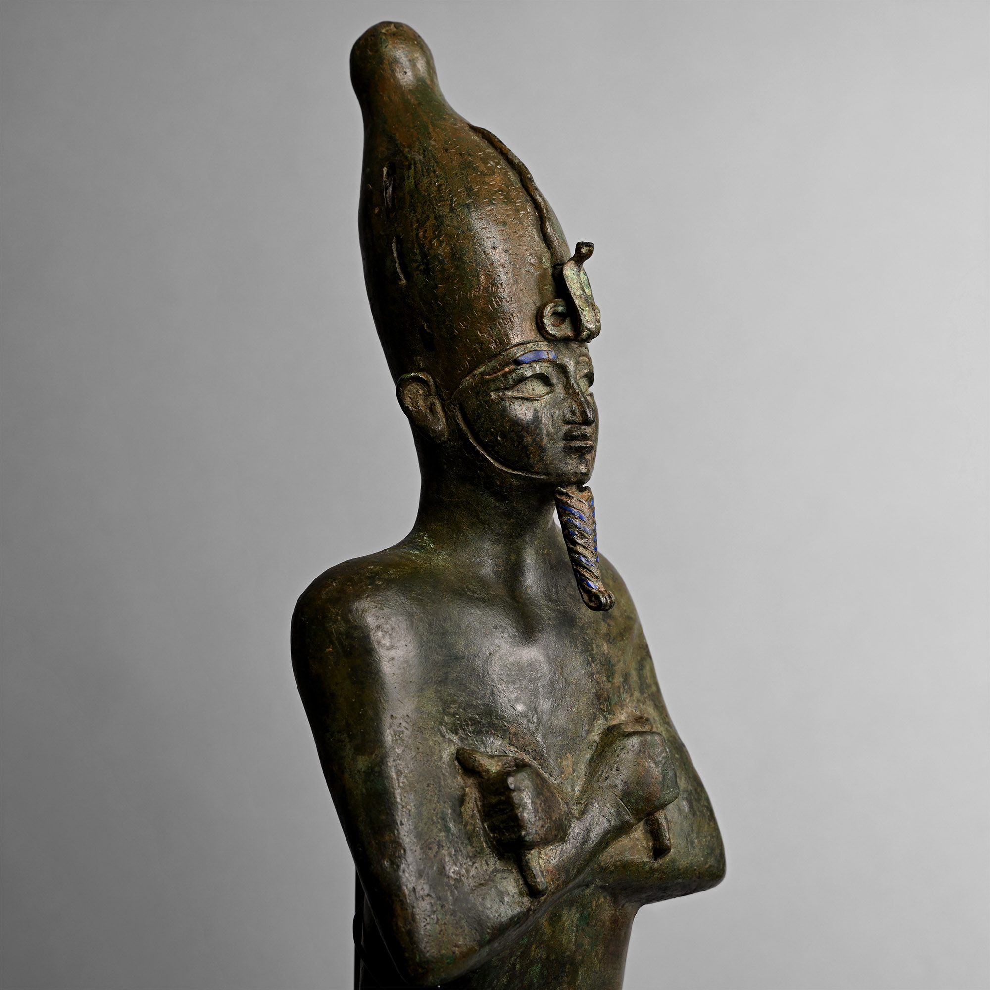 Large Egyptian Bronze Figure of Osiris with Lapis Lazuli Inlays