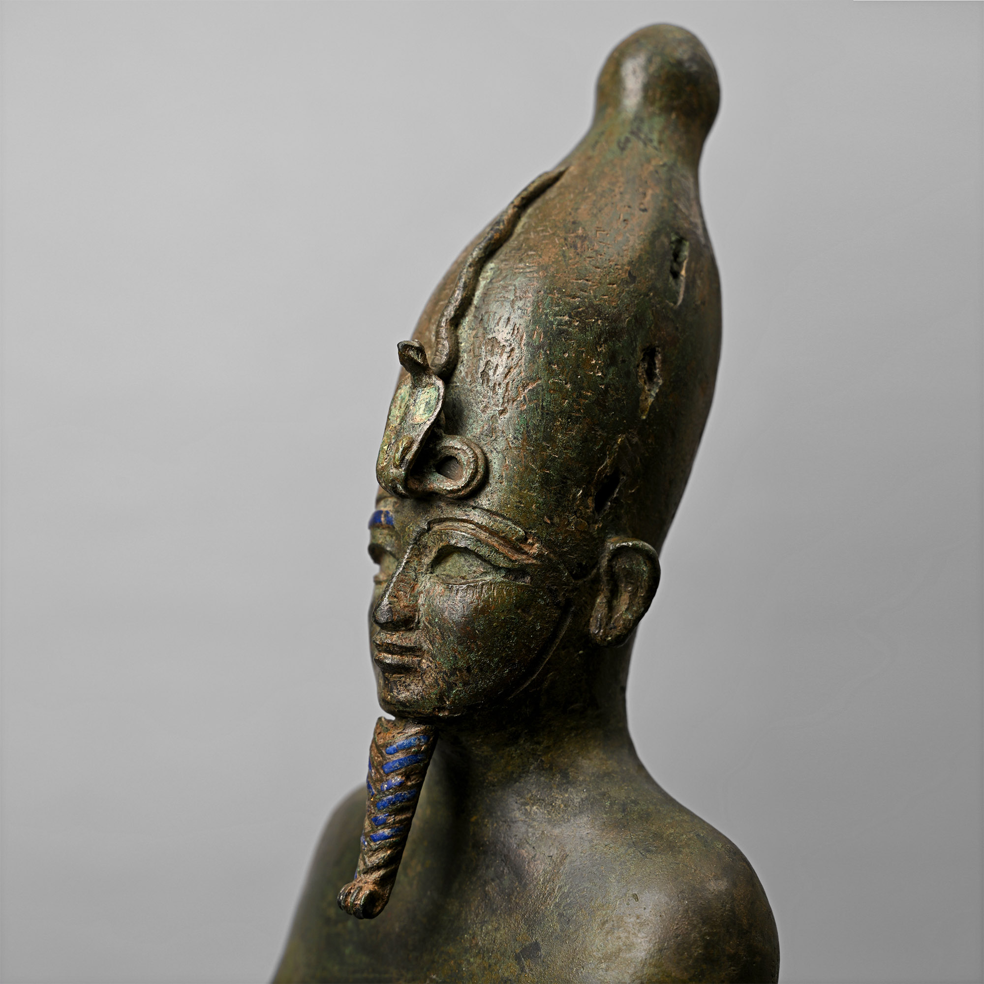 Large Egyptian Bronze Figure of Osiris with Lapis Lazuli Inlays
