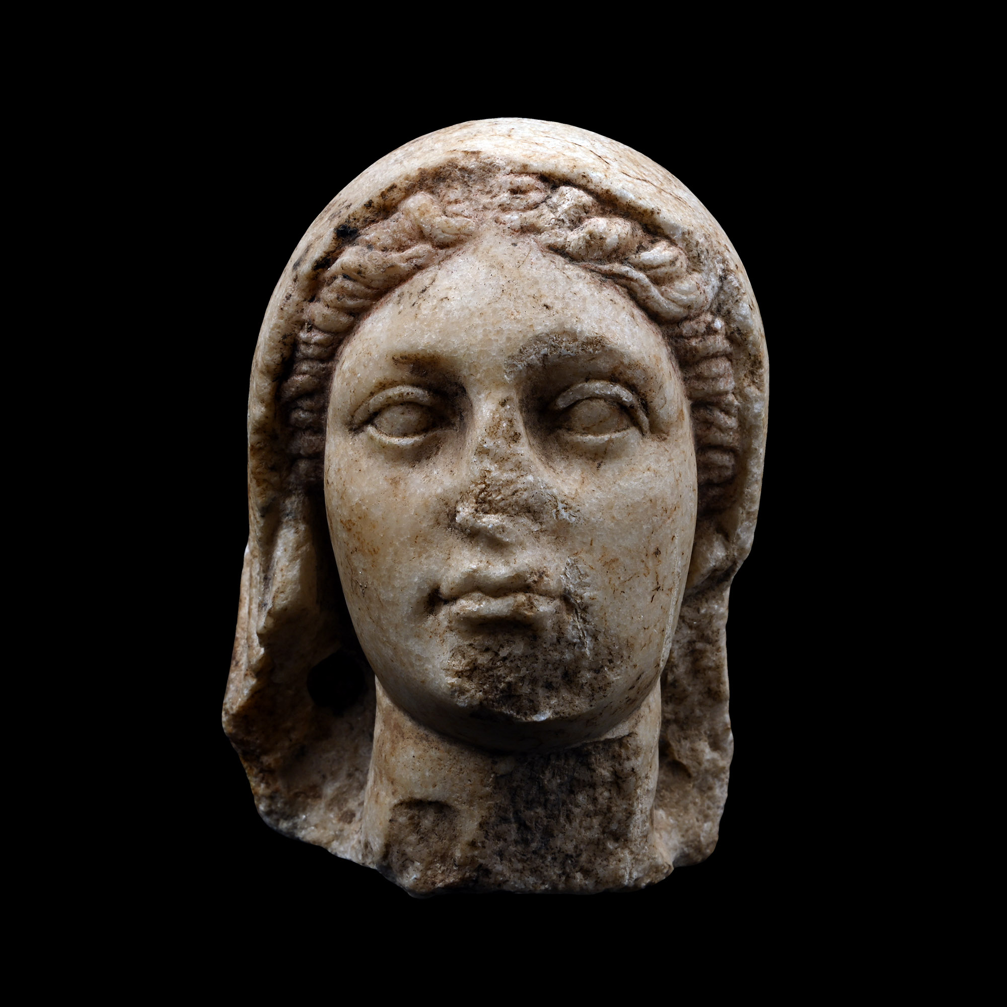 Roman Marble Head of a Veiled Goddess