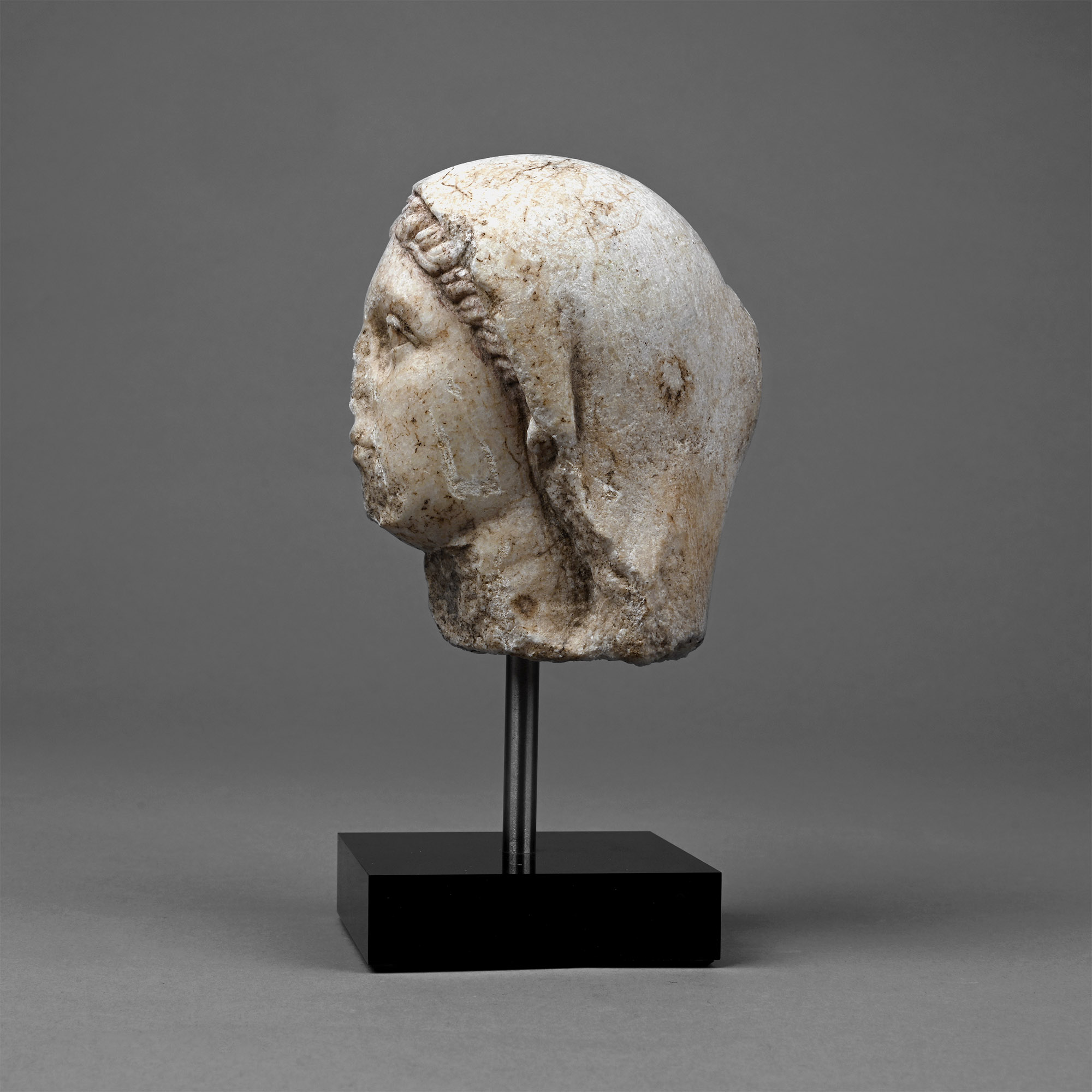 Roman Marble Head of a Veiled Goddess