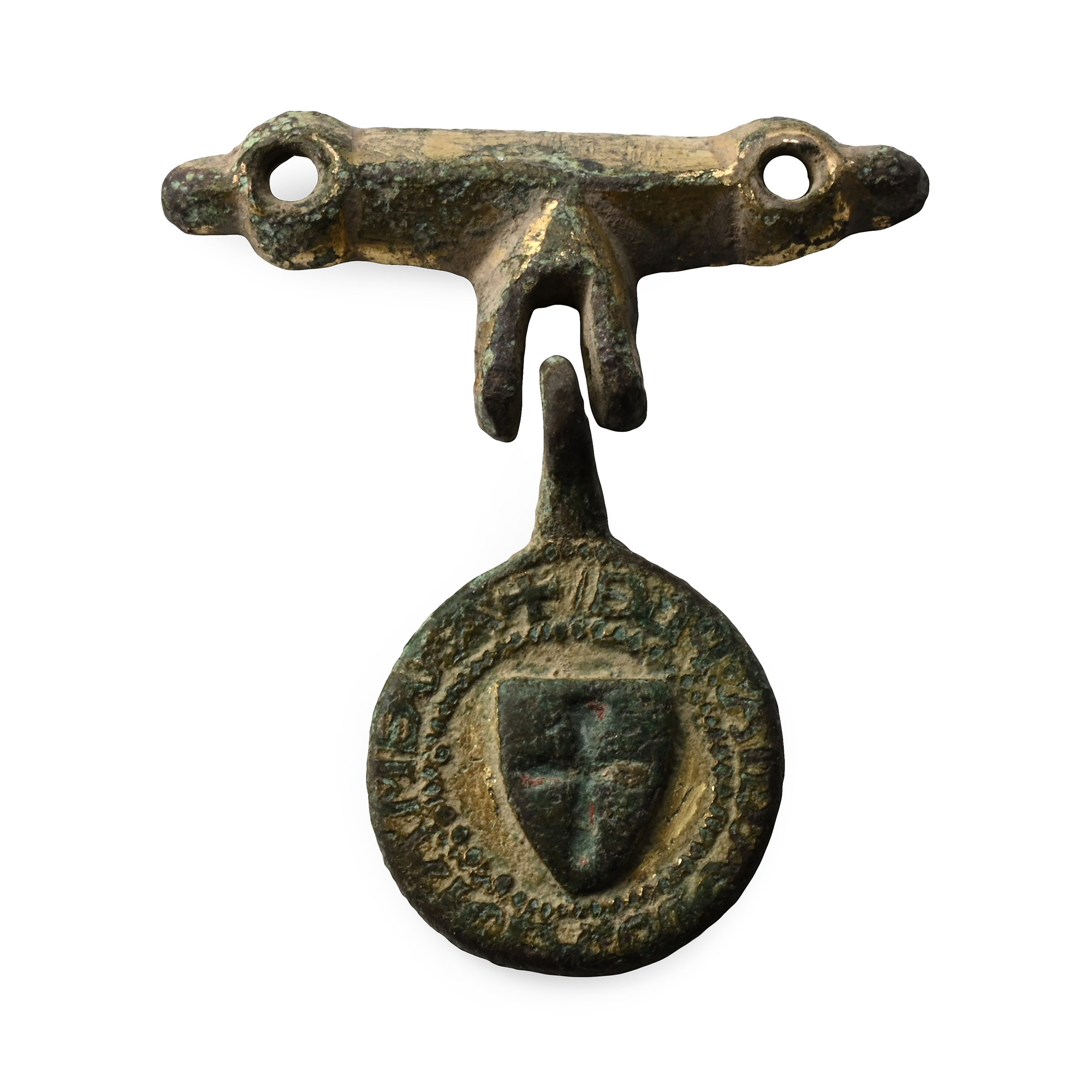 Medieval Knight's Gilt Bronze Heraldic Horse Harness Pendant and Hanger