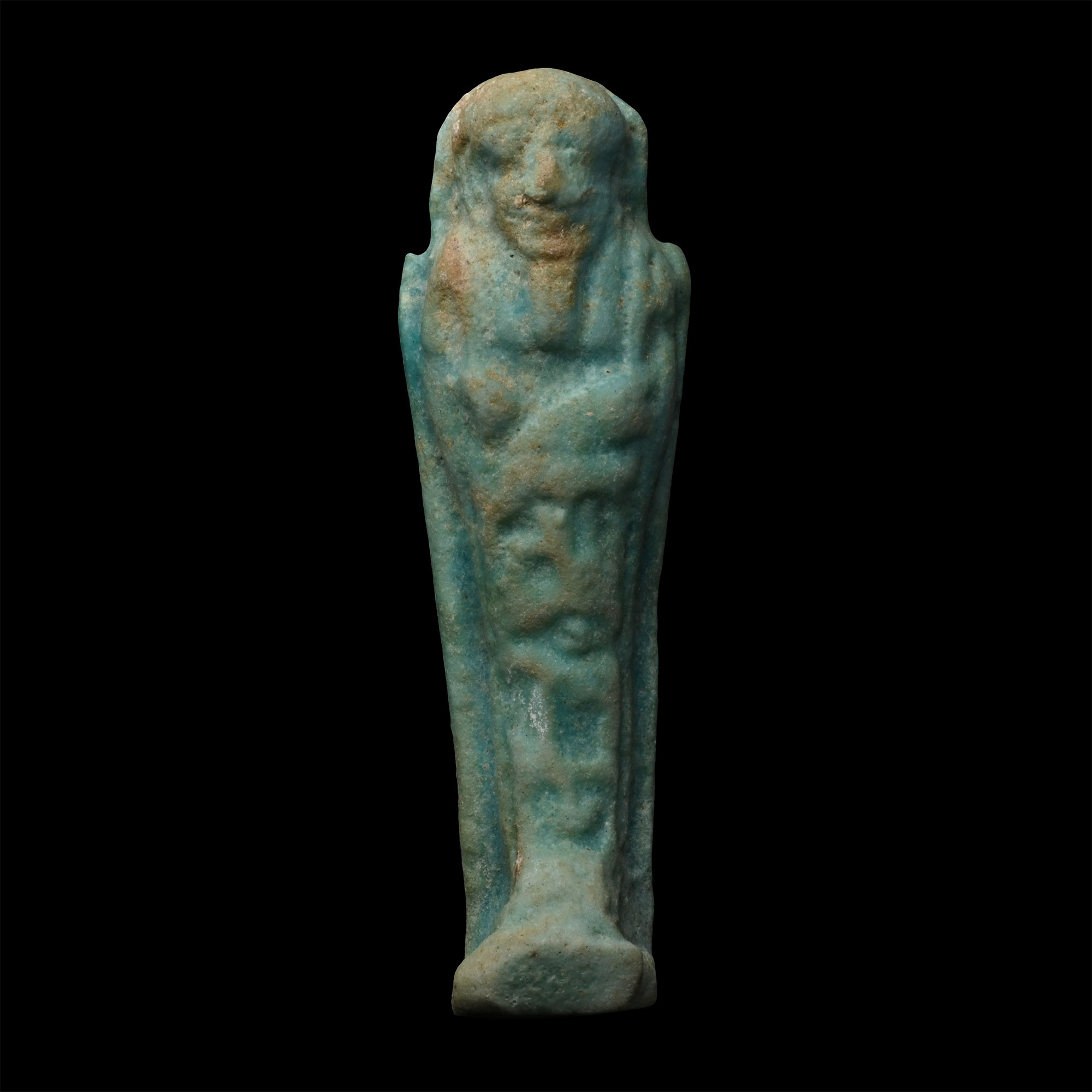 Egyptian Blue-Glazed Faience Shabti with Hieroglyphs