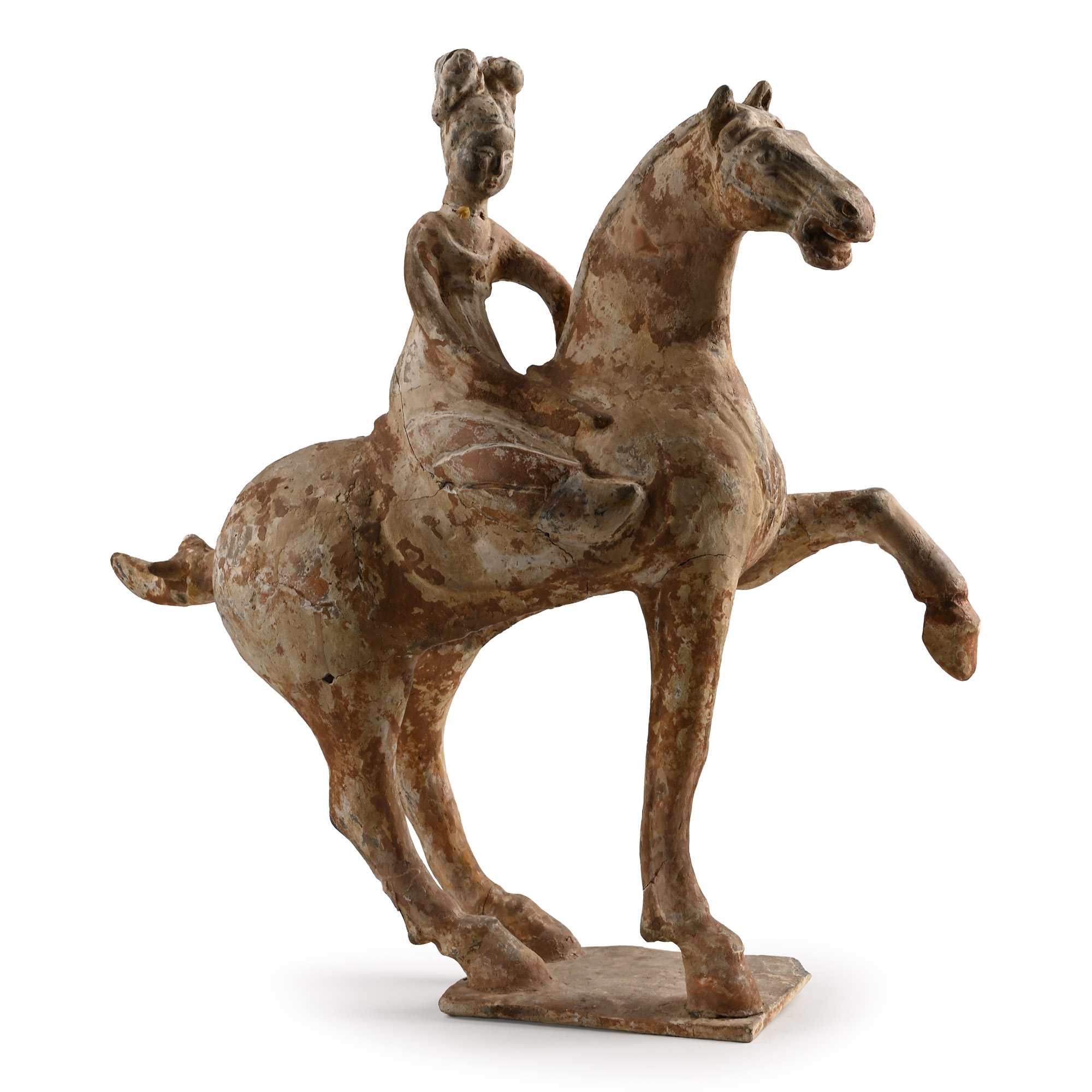 Chinese Tang Style Terracotta Prancing Horse and Rider