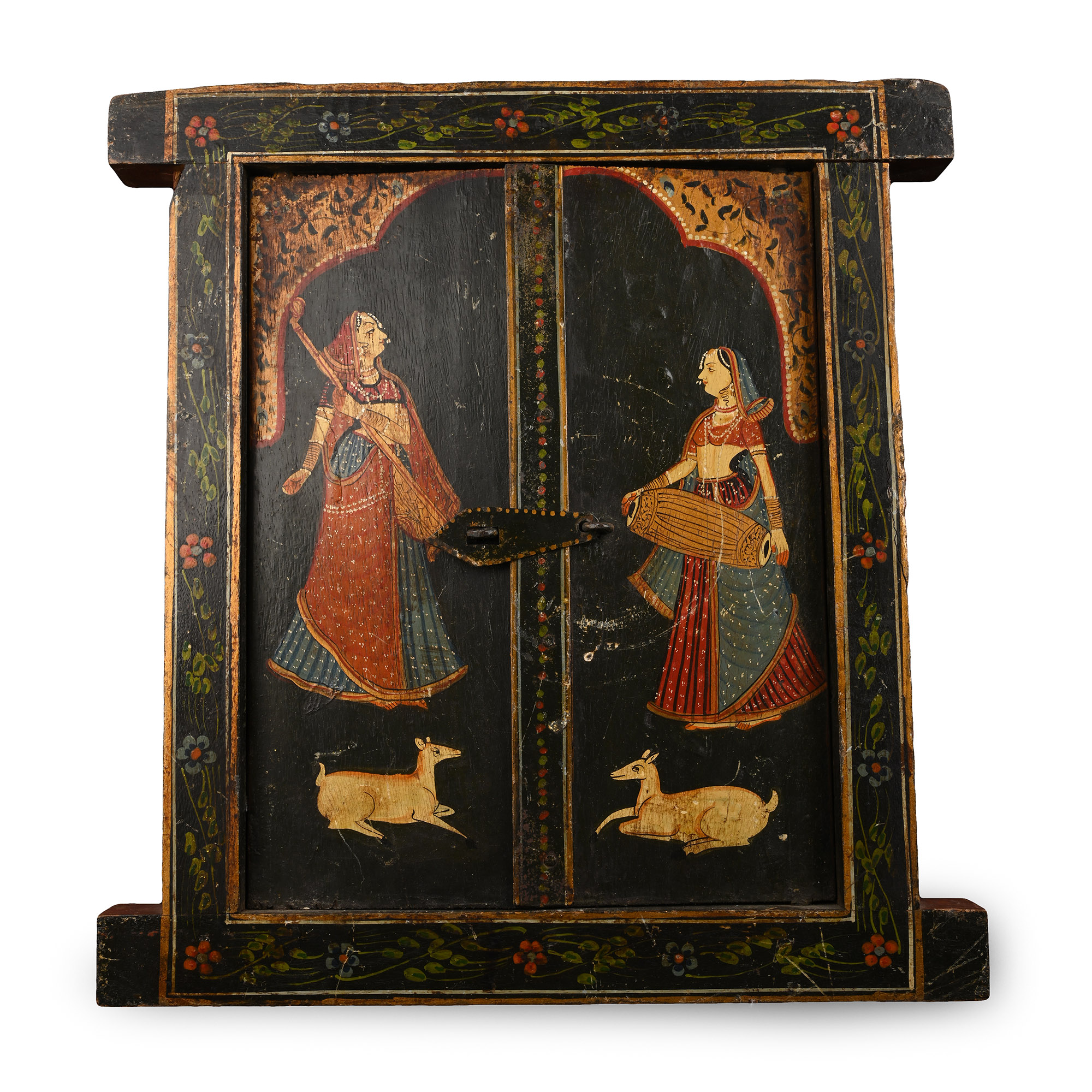 Indian Painted Gilt Wooden Doors with Musicians