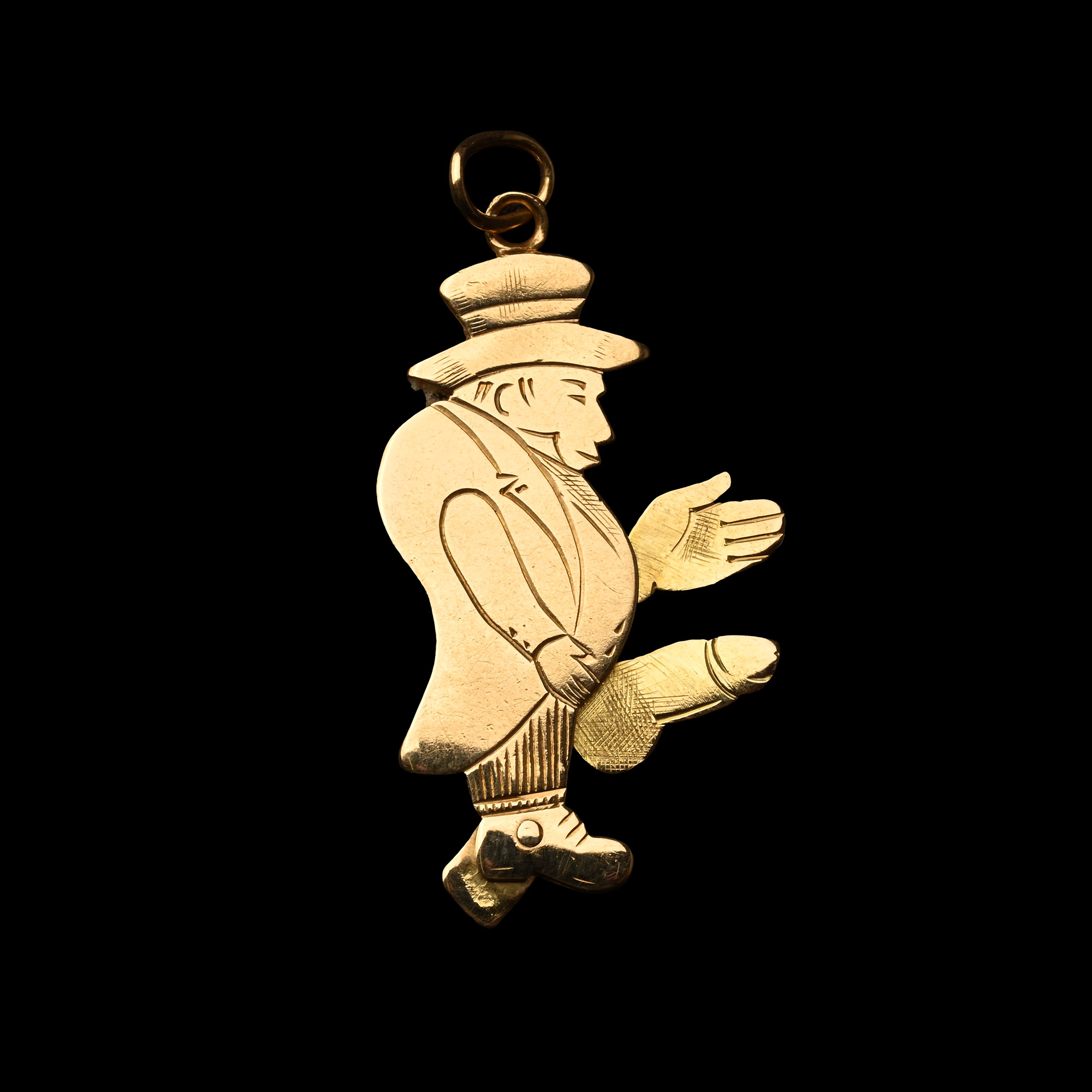 Bawdy Gold Pendant of a Victorian Man with Hinged Phallus