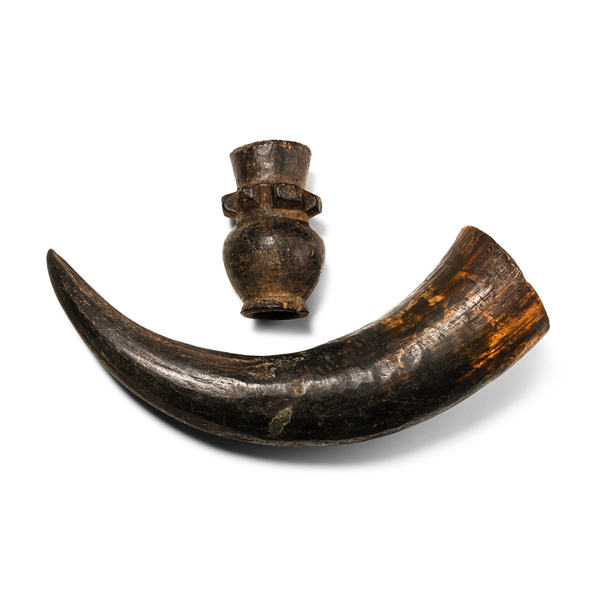 Anglo-Zulu War Powder Horn and Stone Pipe Head