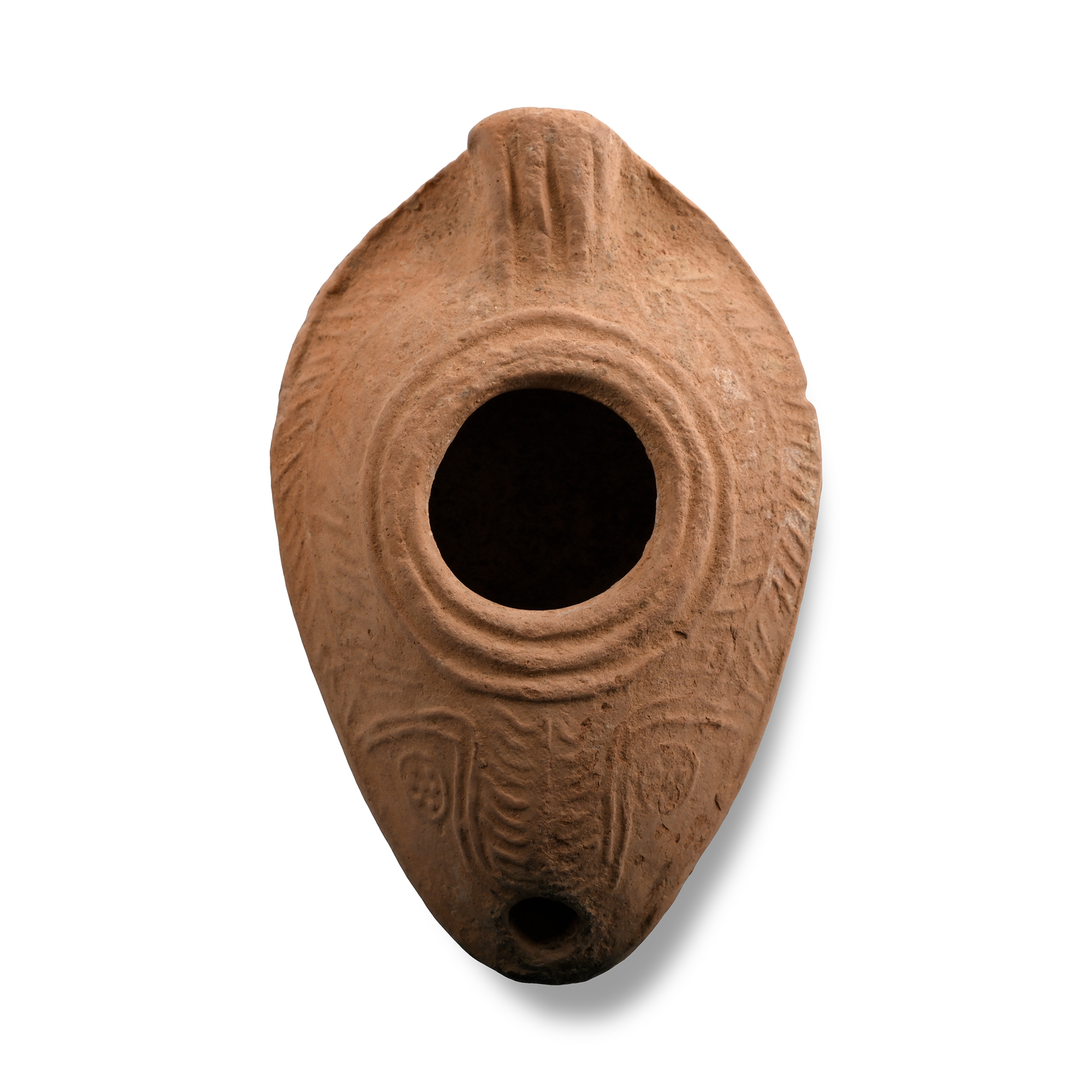 Byzantine Terracotta Slipper Oil Lamp with Fern
