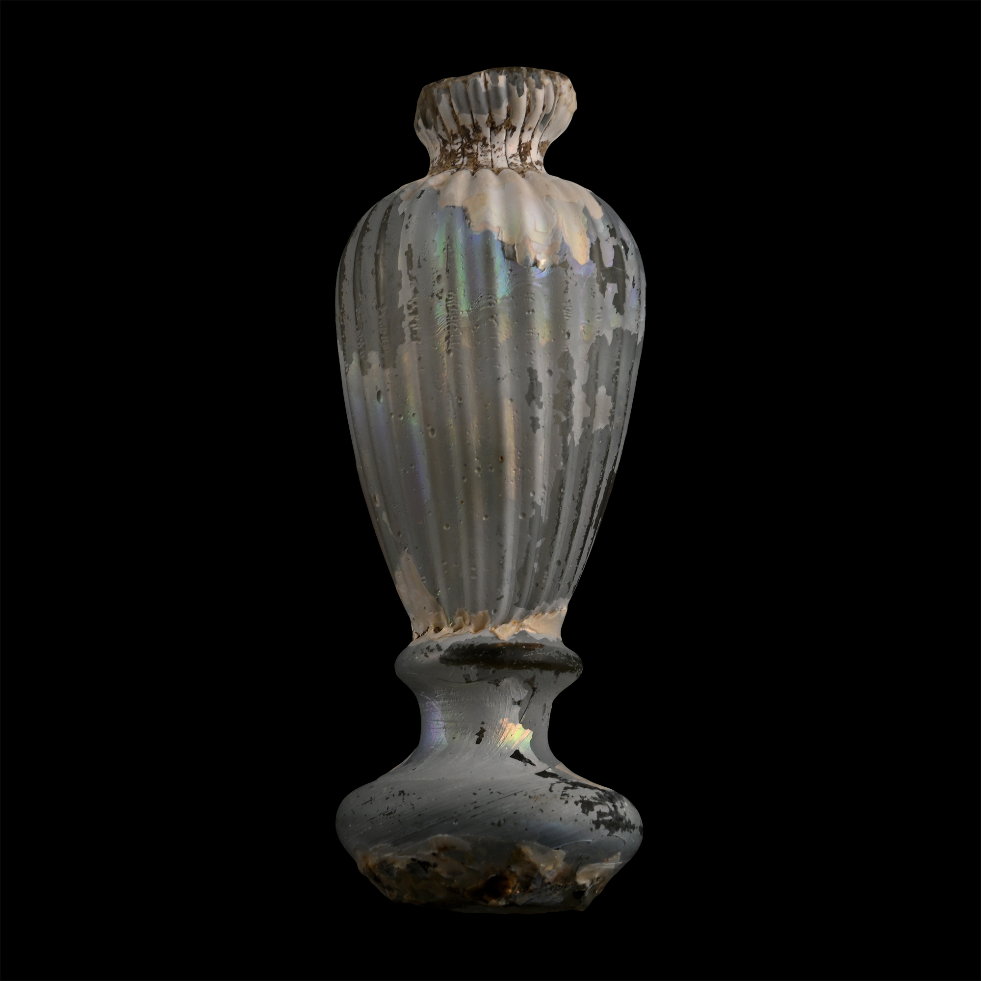 Roman Iridescent Moulded Fluted Glass Perfume Bottle