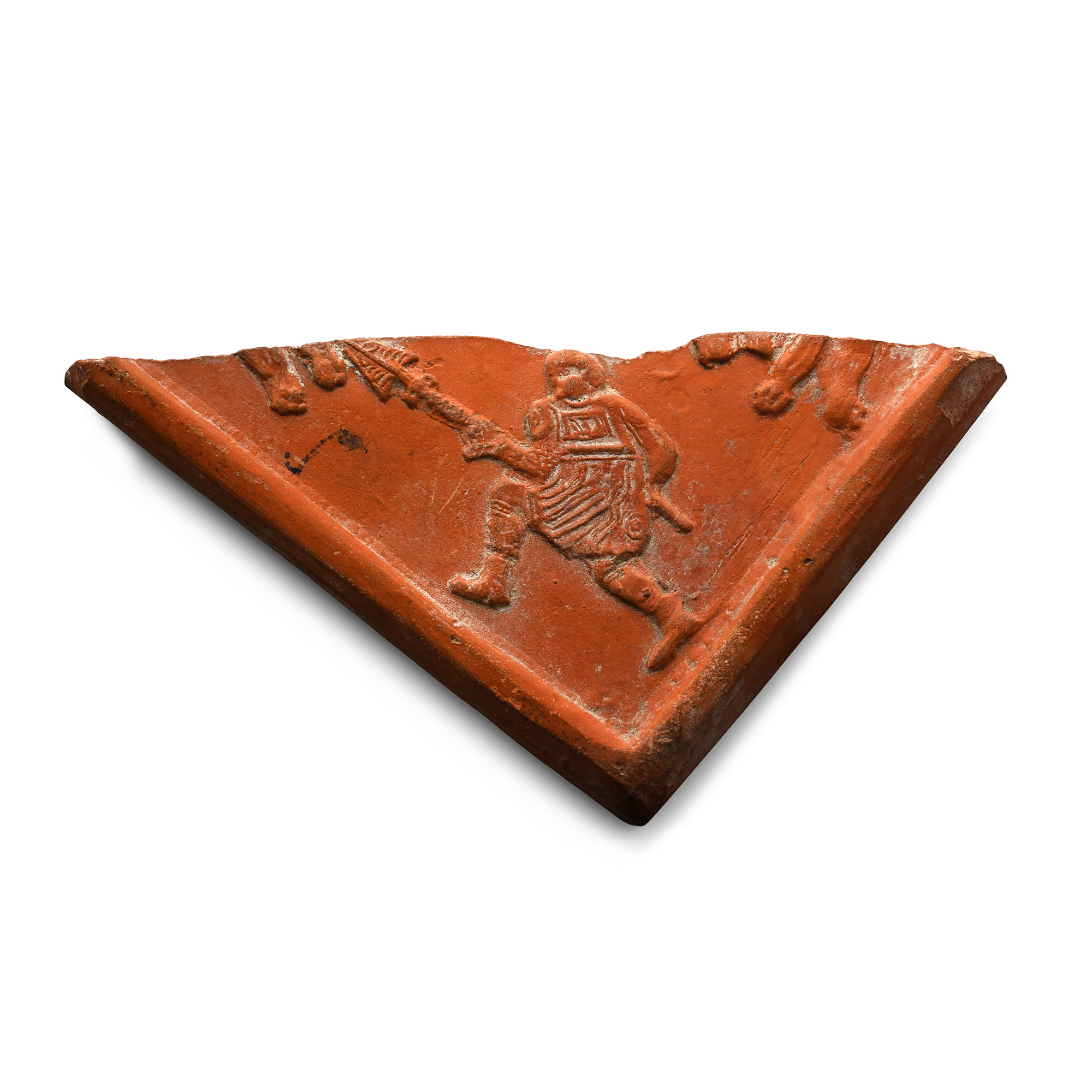 Roman Redware Tile Section with Venatore Gladiator Fighting Lions