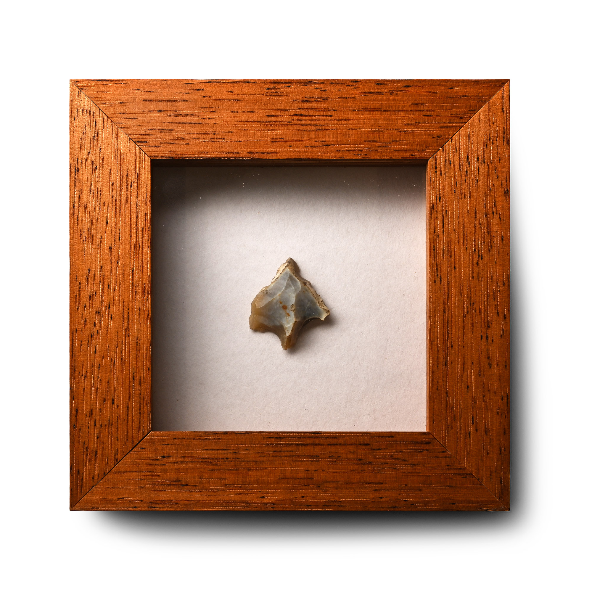 Framed British Stone Age Knapped Flint Arrowhead