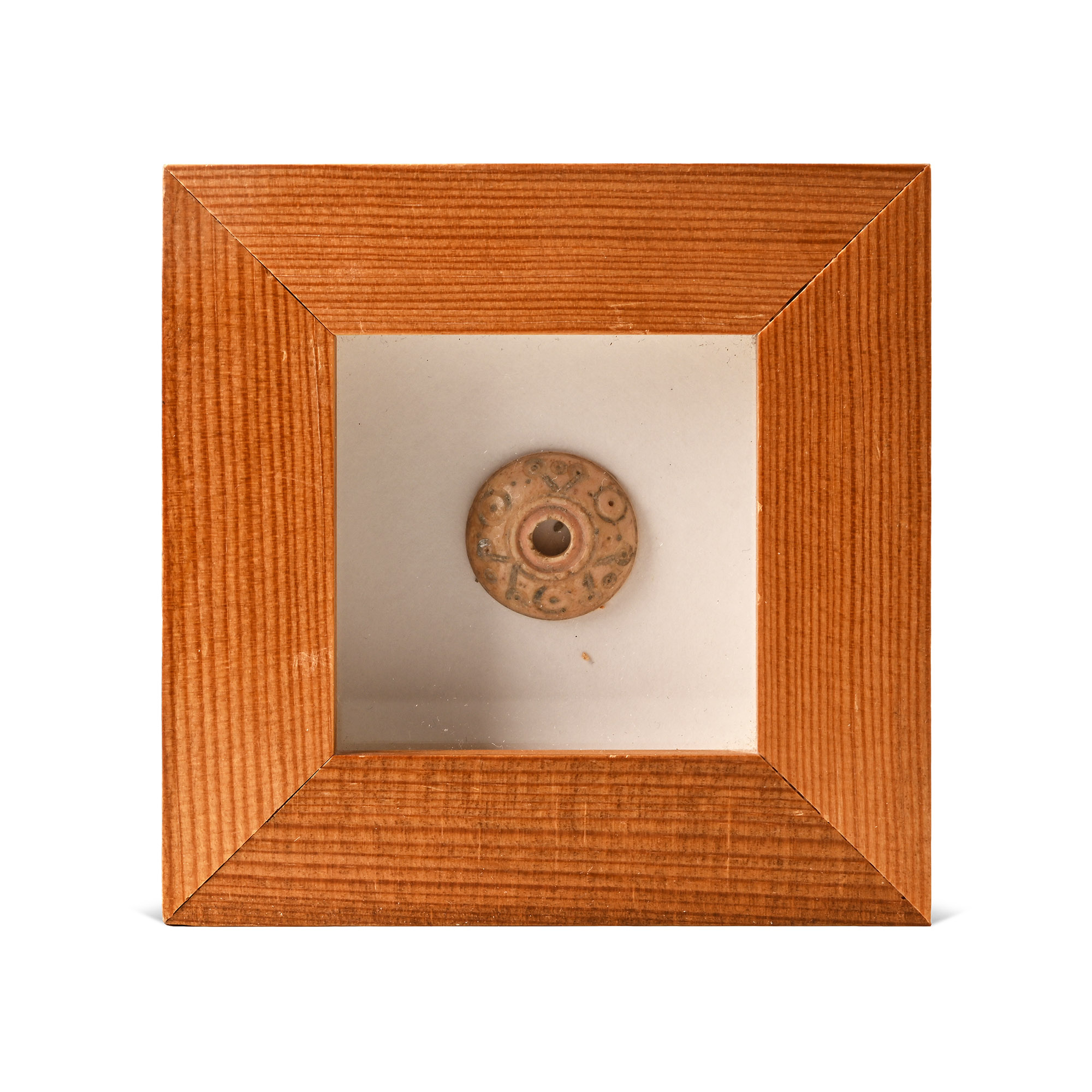 Framed Roman Decorated Stone Spindle Whorl