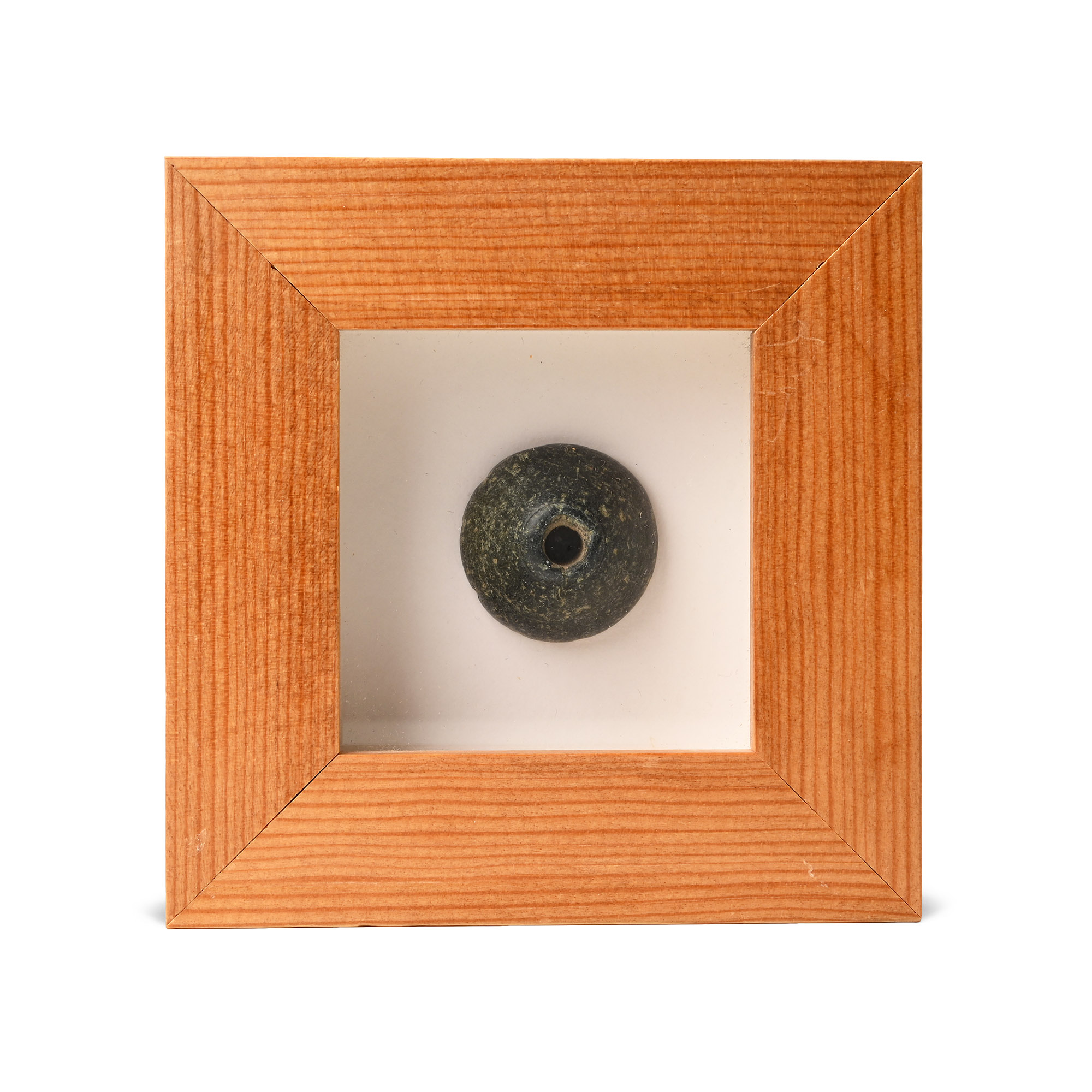 Framed Roman Black Stone Spindle Whorl
