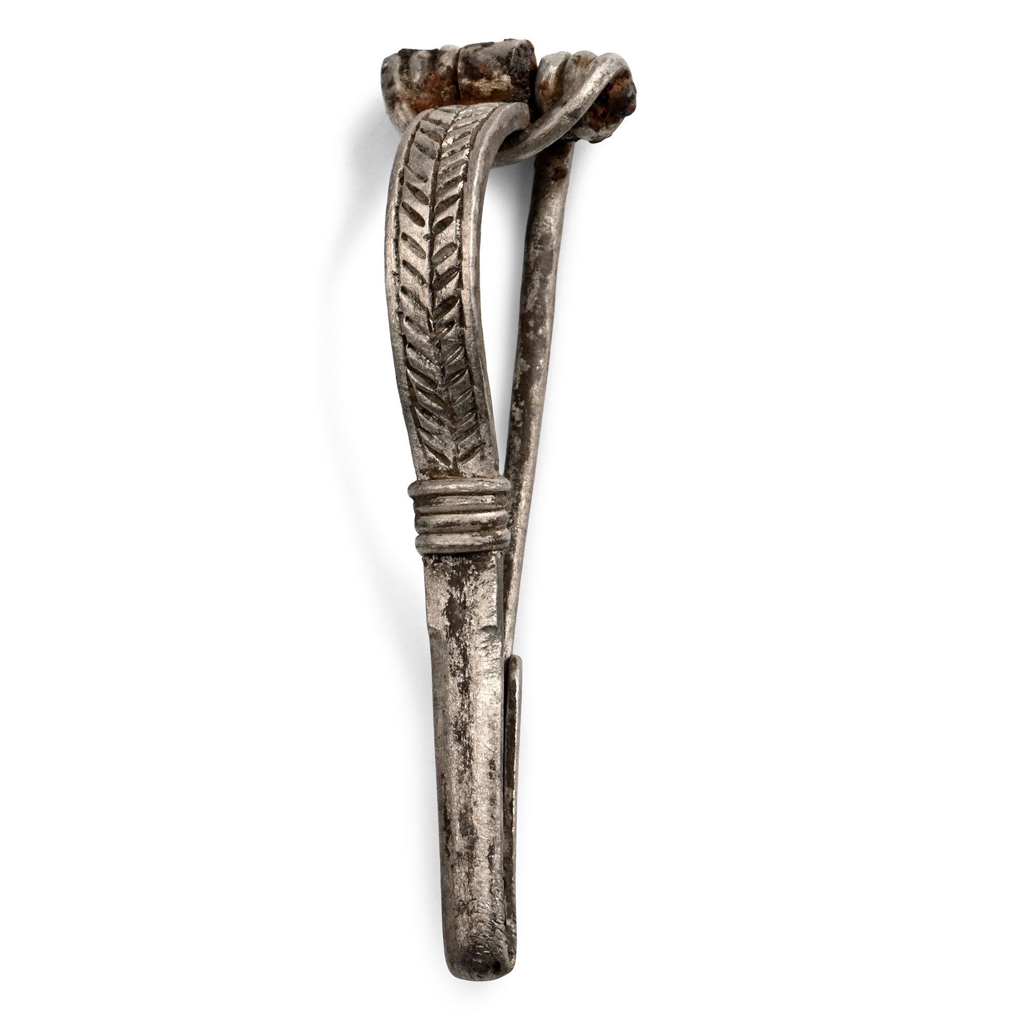 Roman Decorated Silver P-Shaped Bow Brooch