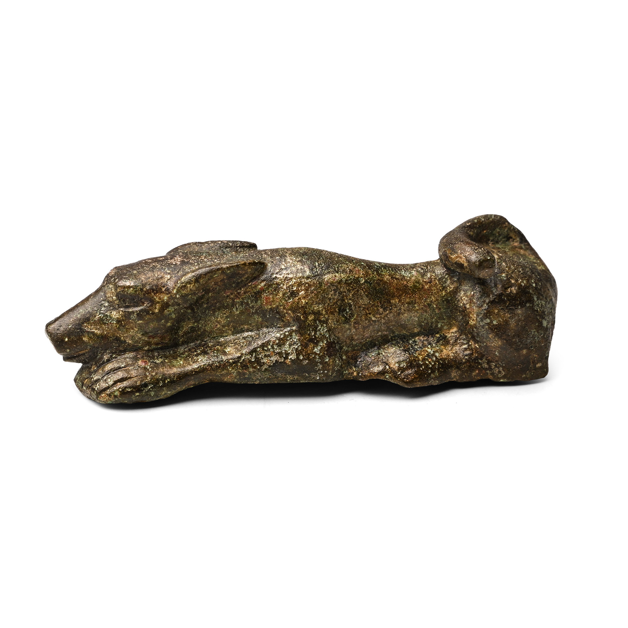 Roman Bronze Lying Dog Statuette