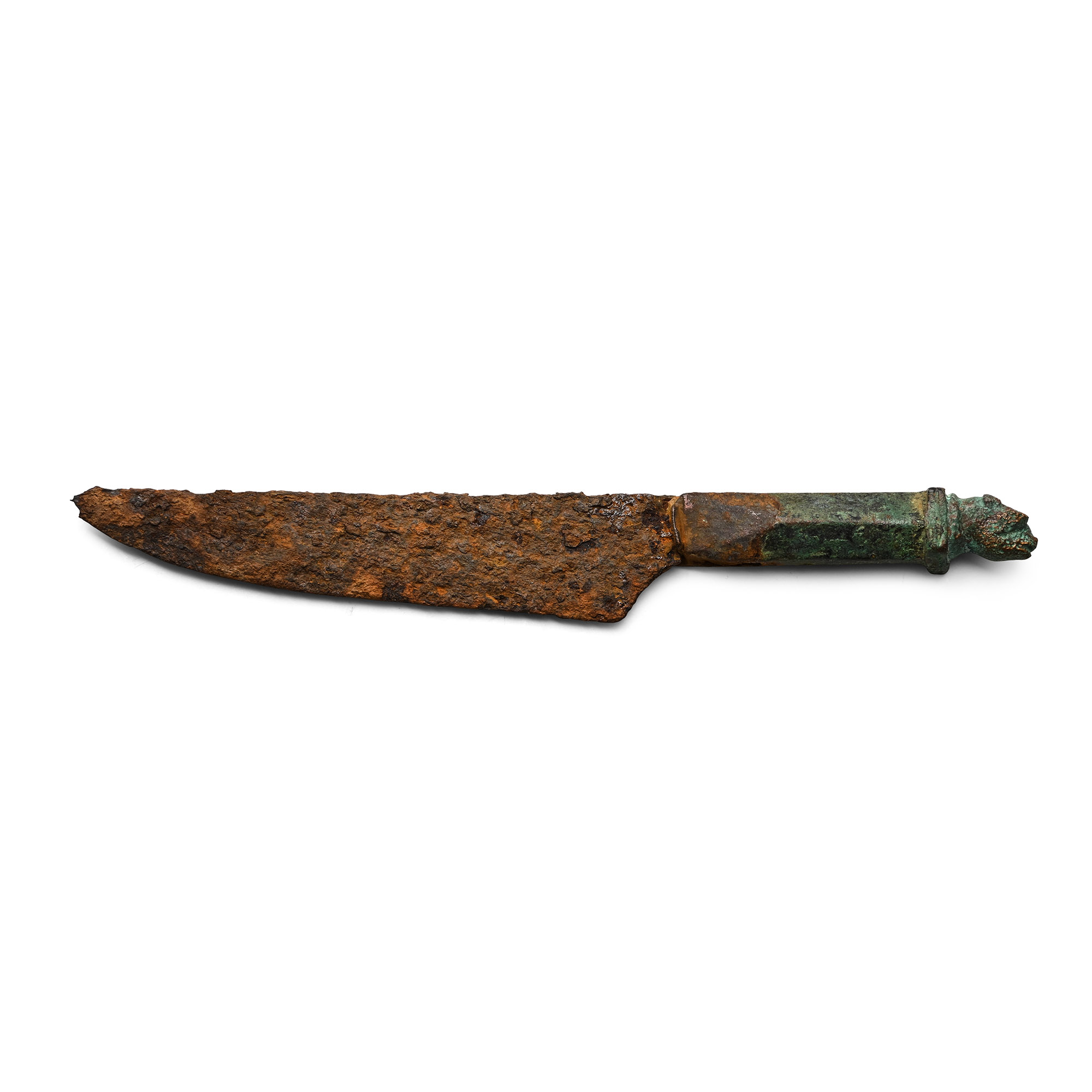 Roman Iron Knife with Bronze Dog's Head Handle