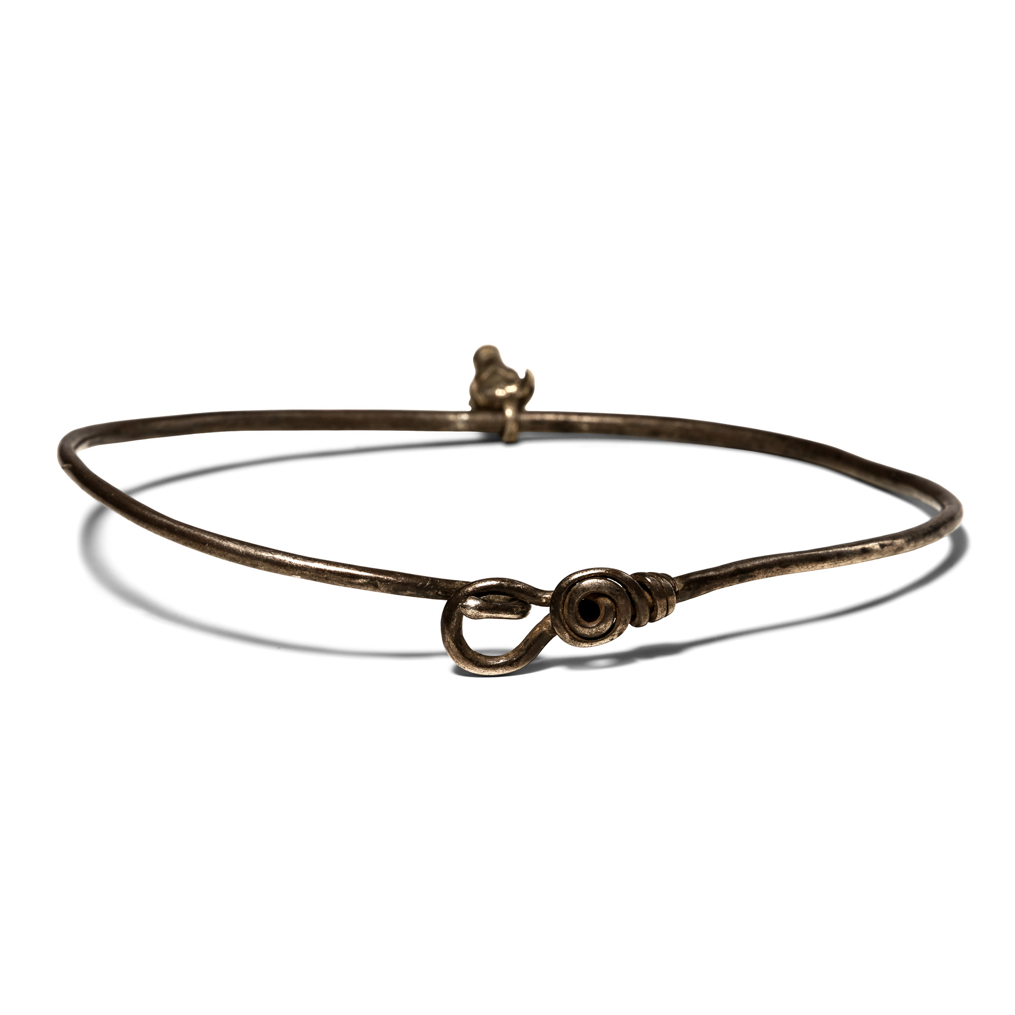 Roman Silver Neck Torc with Bull's Head Pendant
