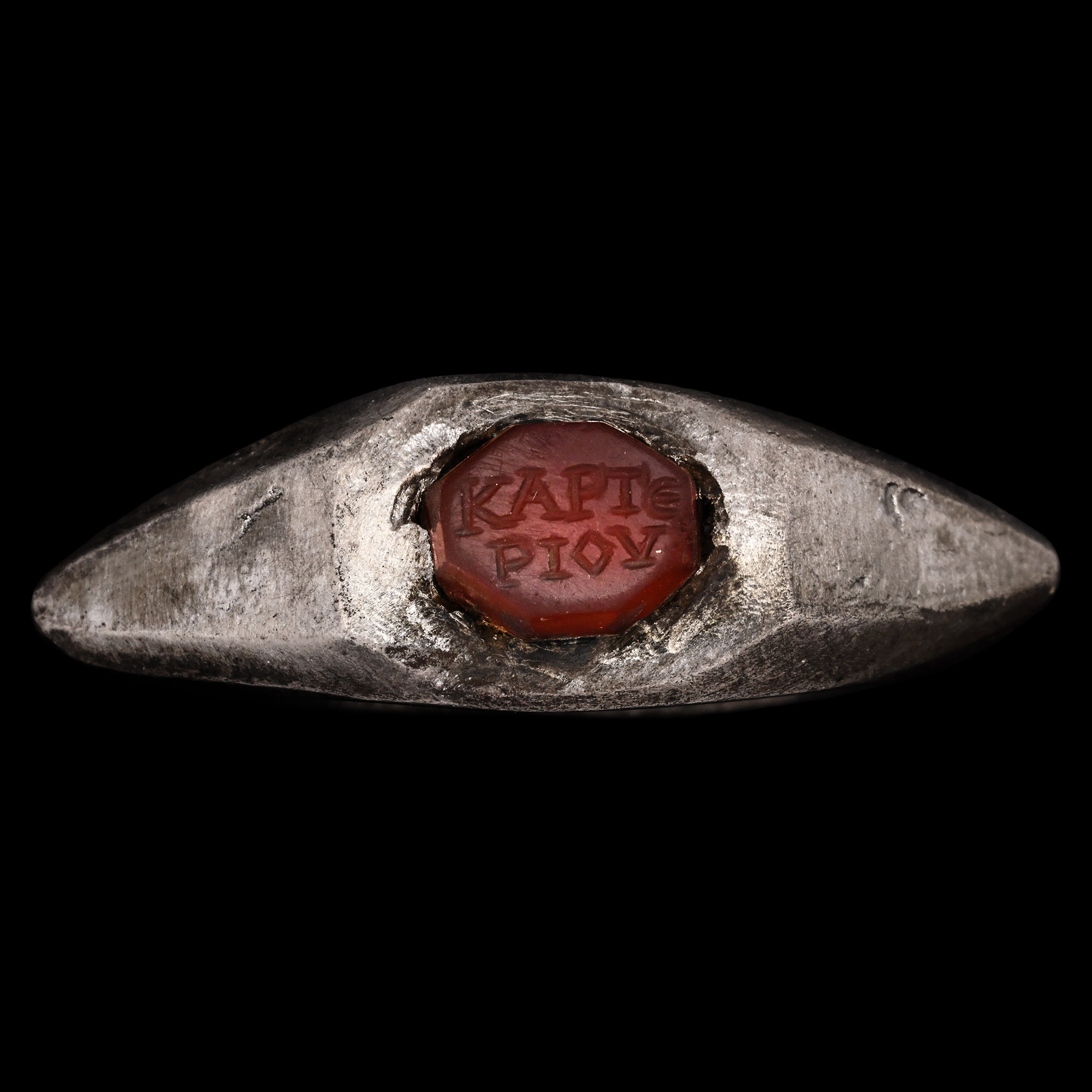 Roman Silver Ring with Carnelian Gemstone with Inscription