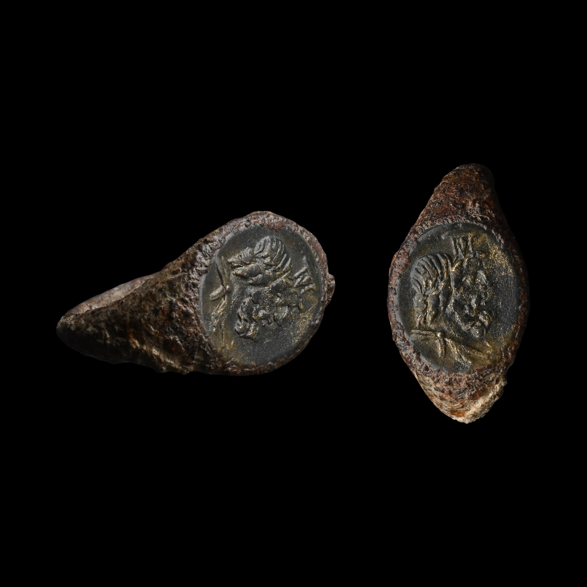 Roman Iron Ring with Bronze Plate with Serapis