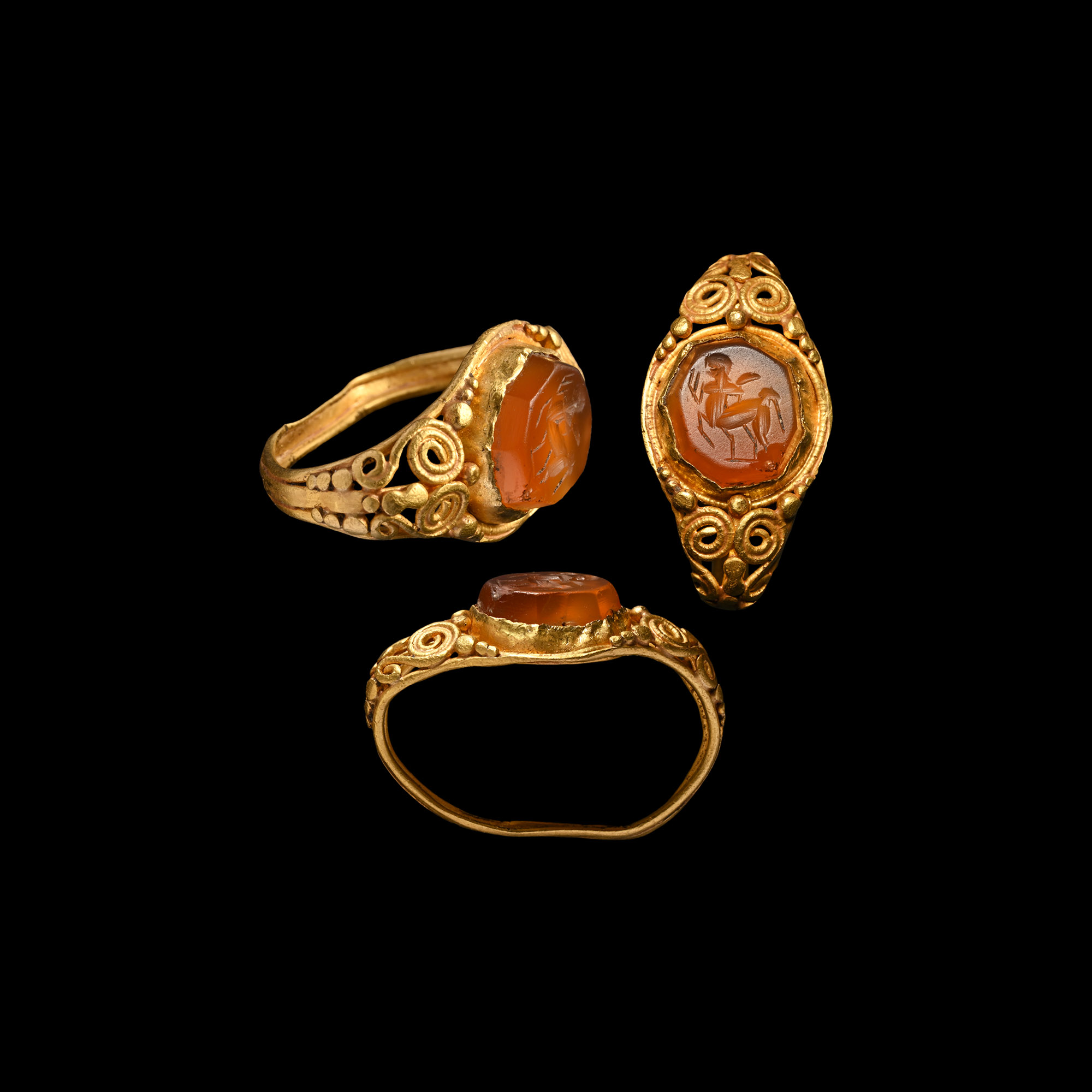 Roman Gold Ring with Carnelian Gemstone with Centaur