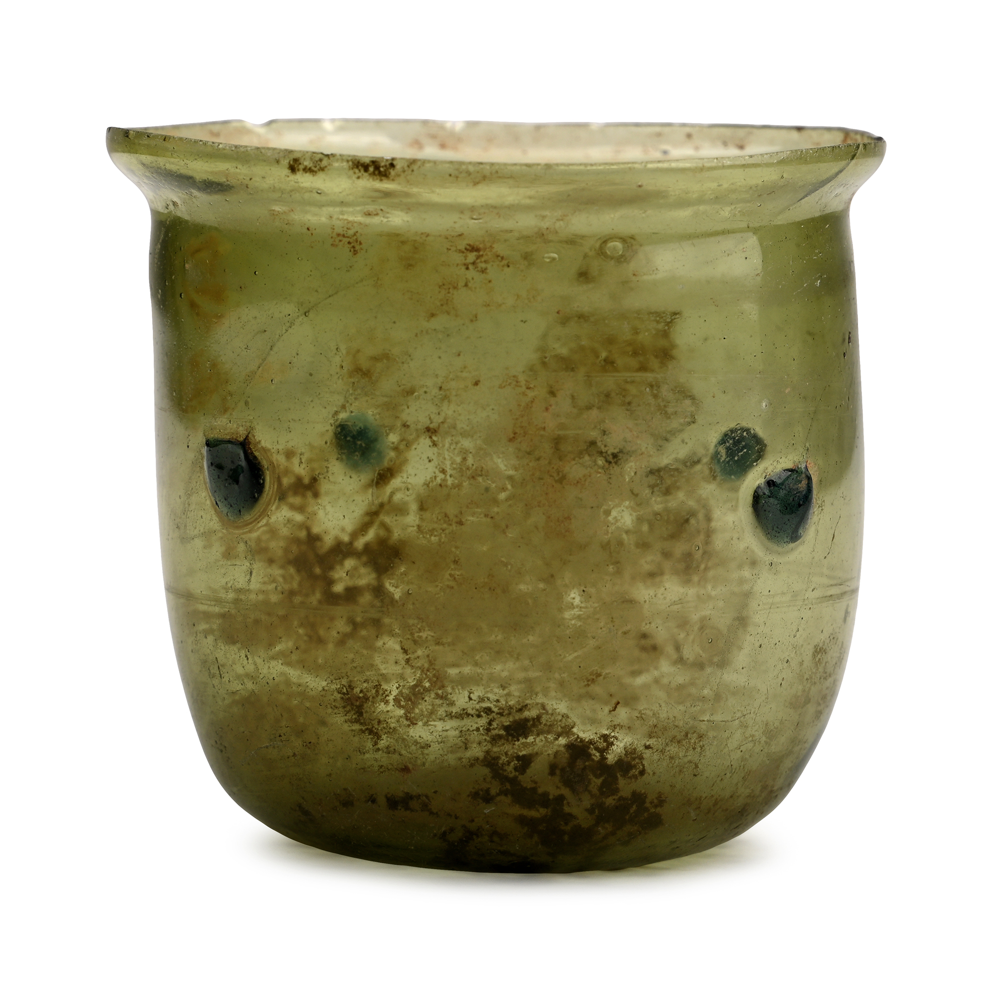 Roman Green Glass Cup with Dark Blue Applied Decoration