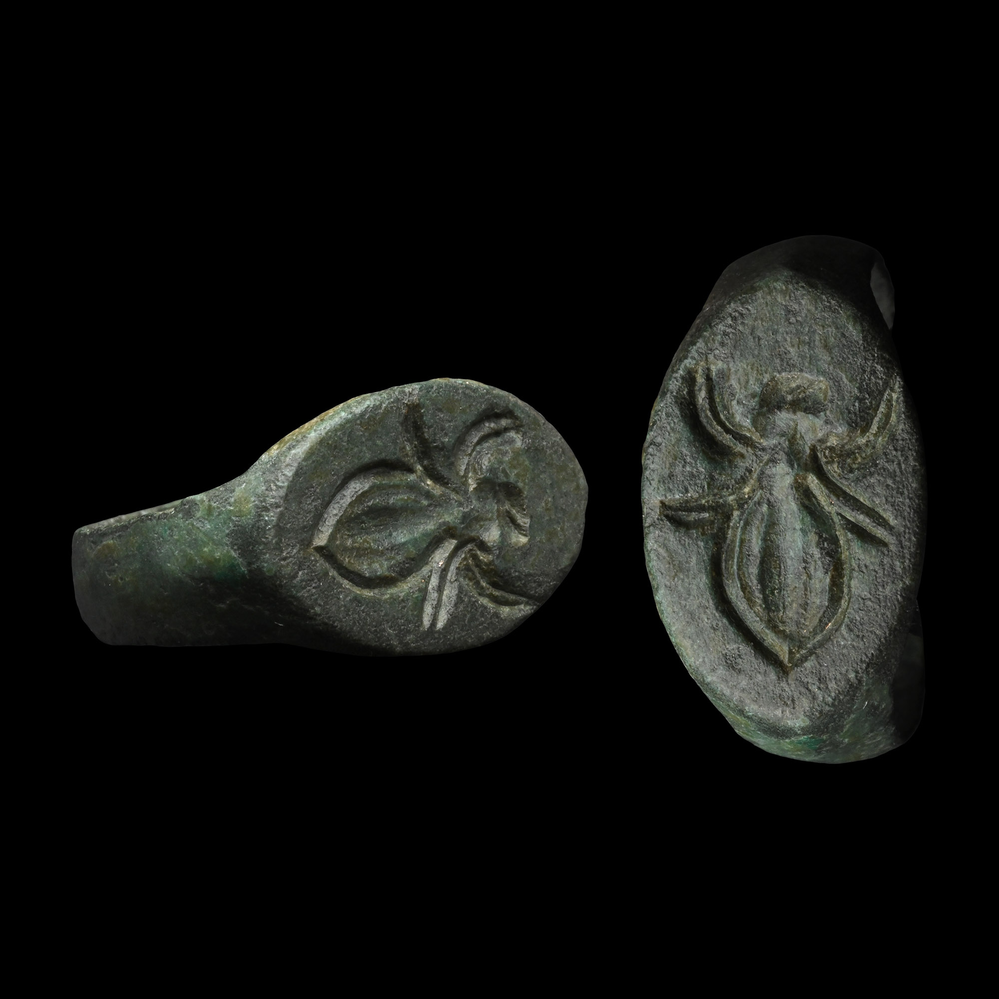 Greek Bronze Ring with Insect