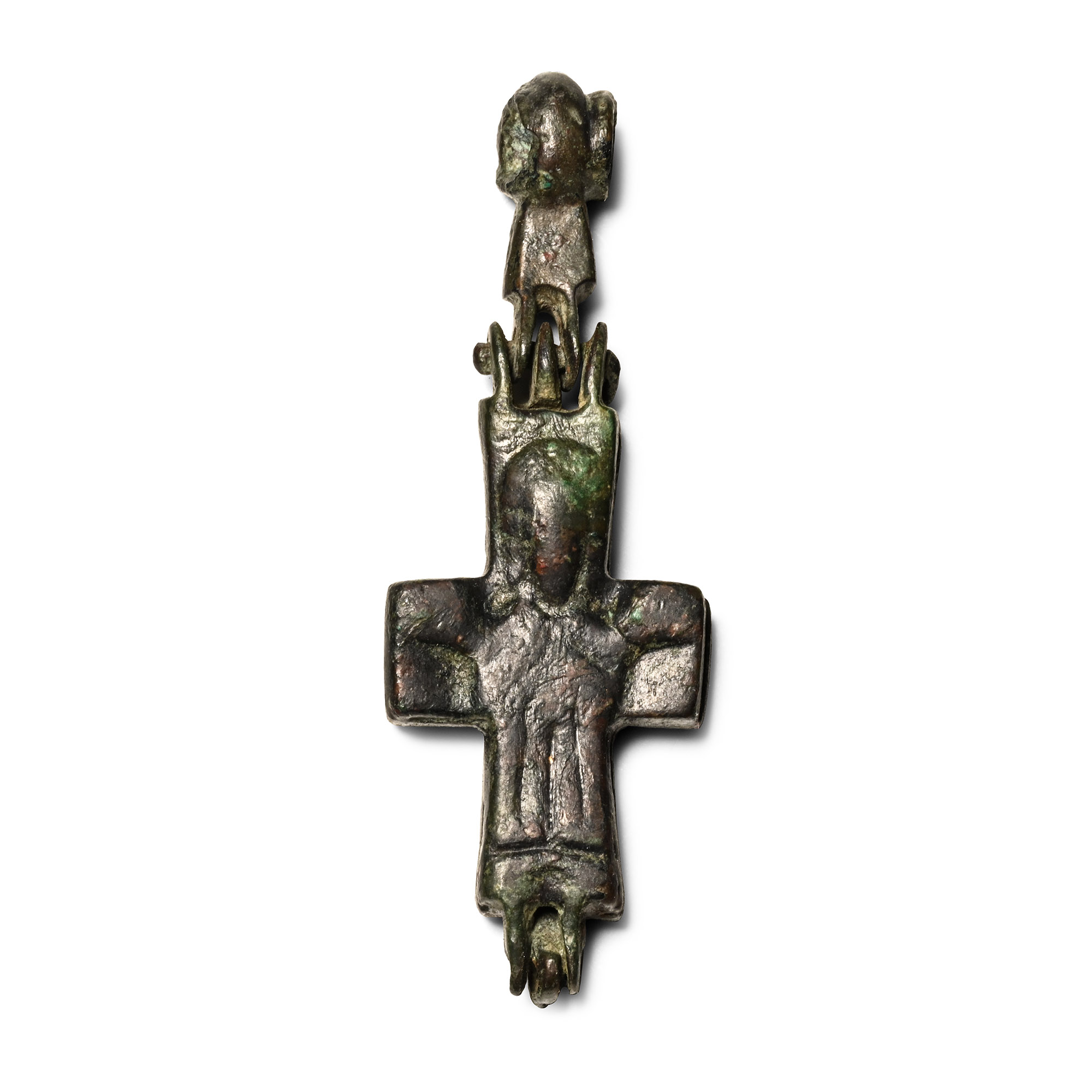 Byzantine Bronze Reliquary Cross Pendant
