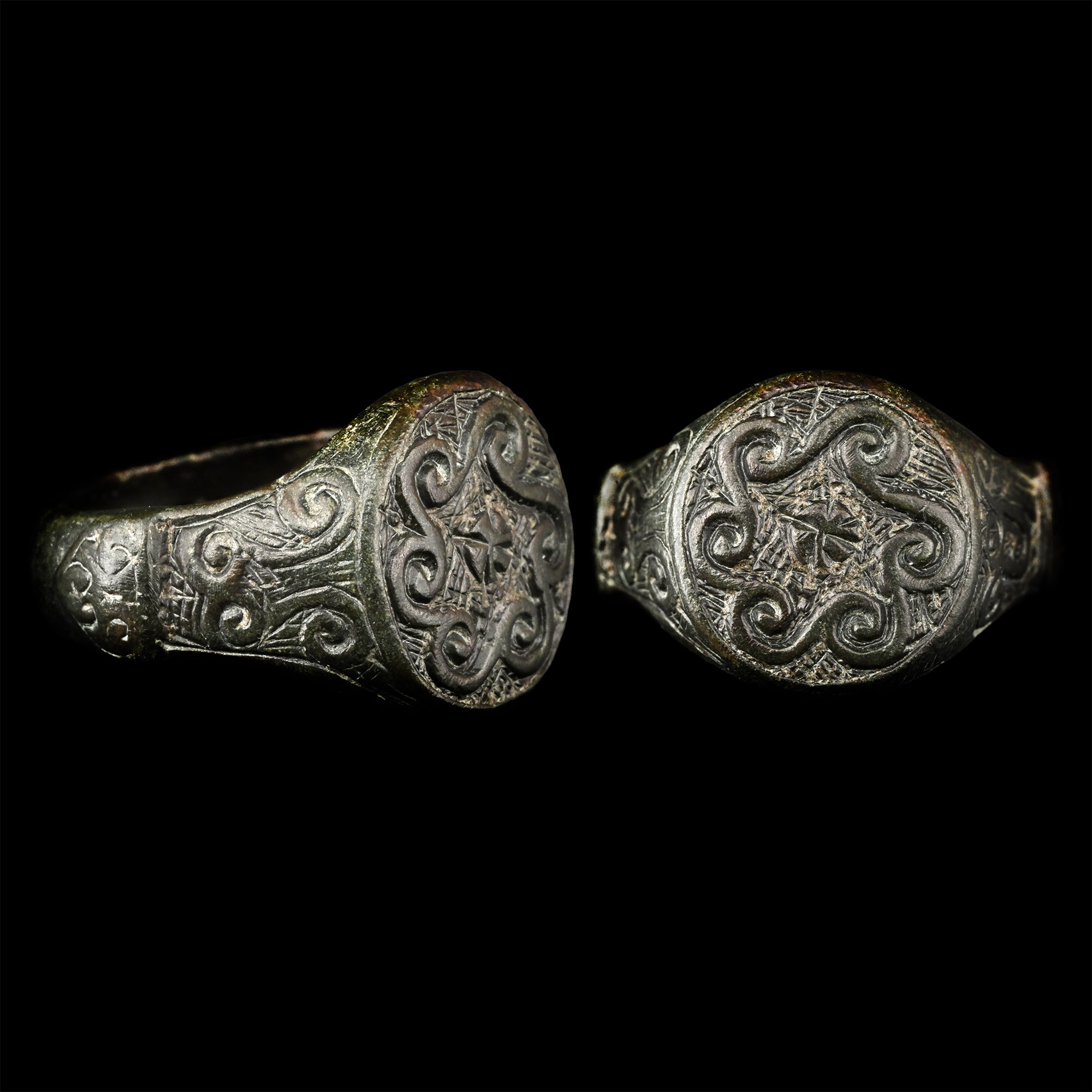 Migration Period Bronze Ring with Sea Scrolls
