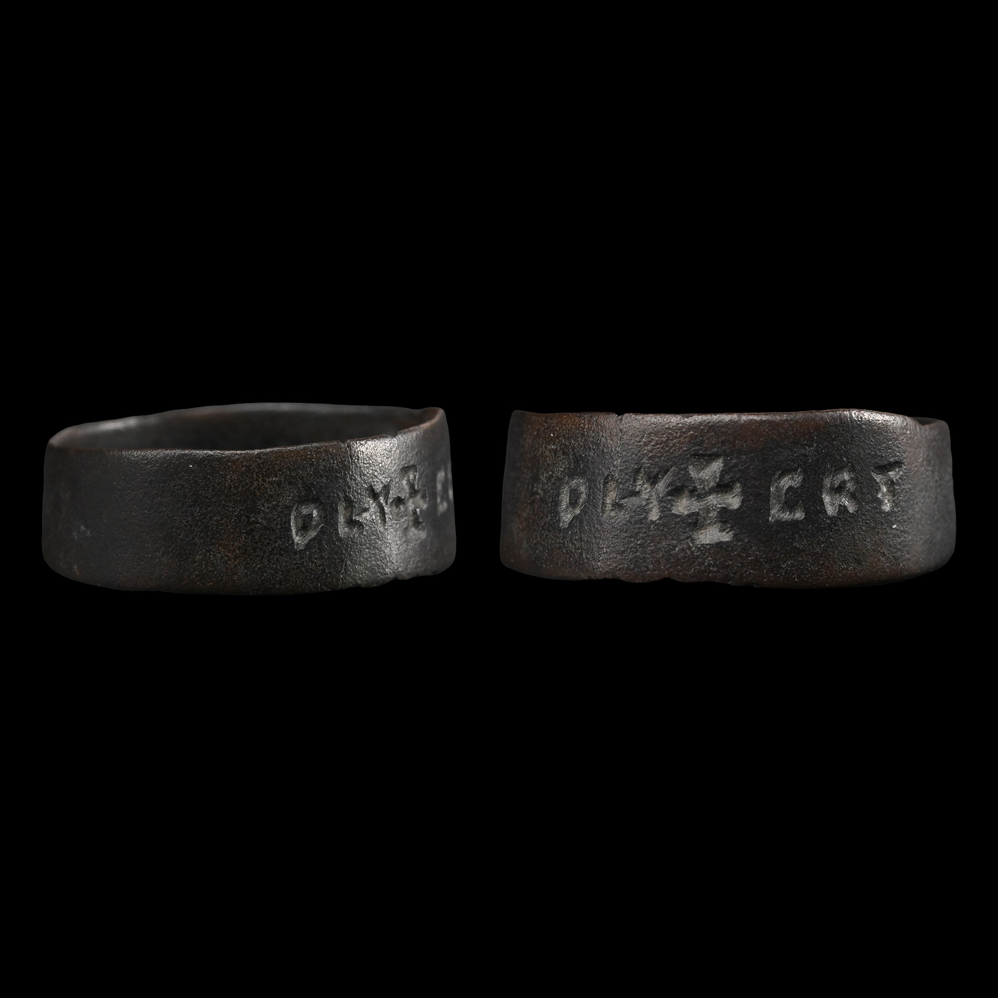 Medieval Bronze Ring with Cross and Inscription