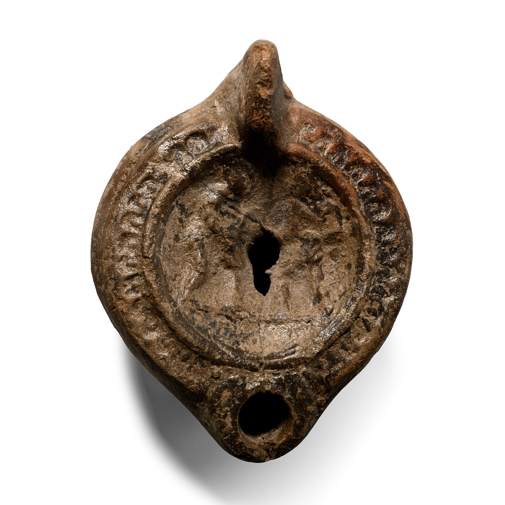 Roman Terracotta Oil Lamp with Gladiators