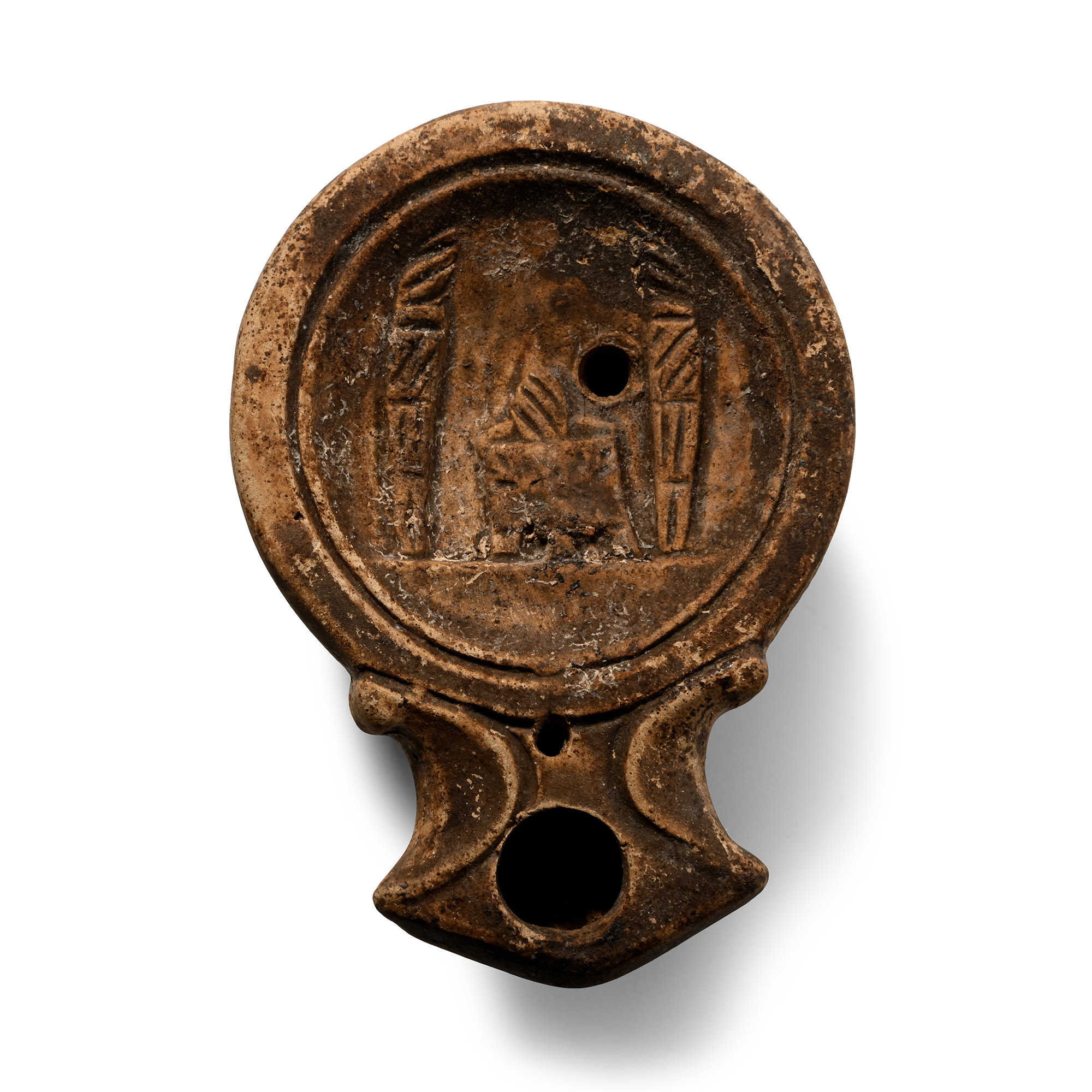 Roman Terracotta Oil Lamp with Fire Altar