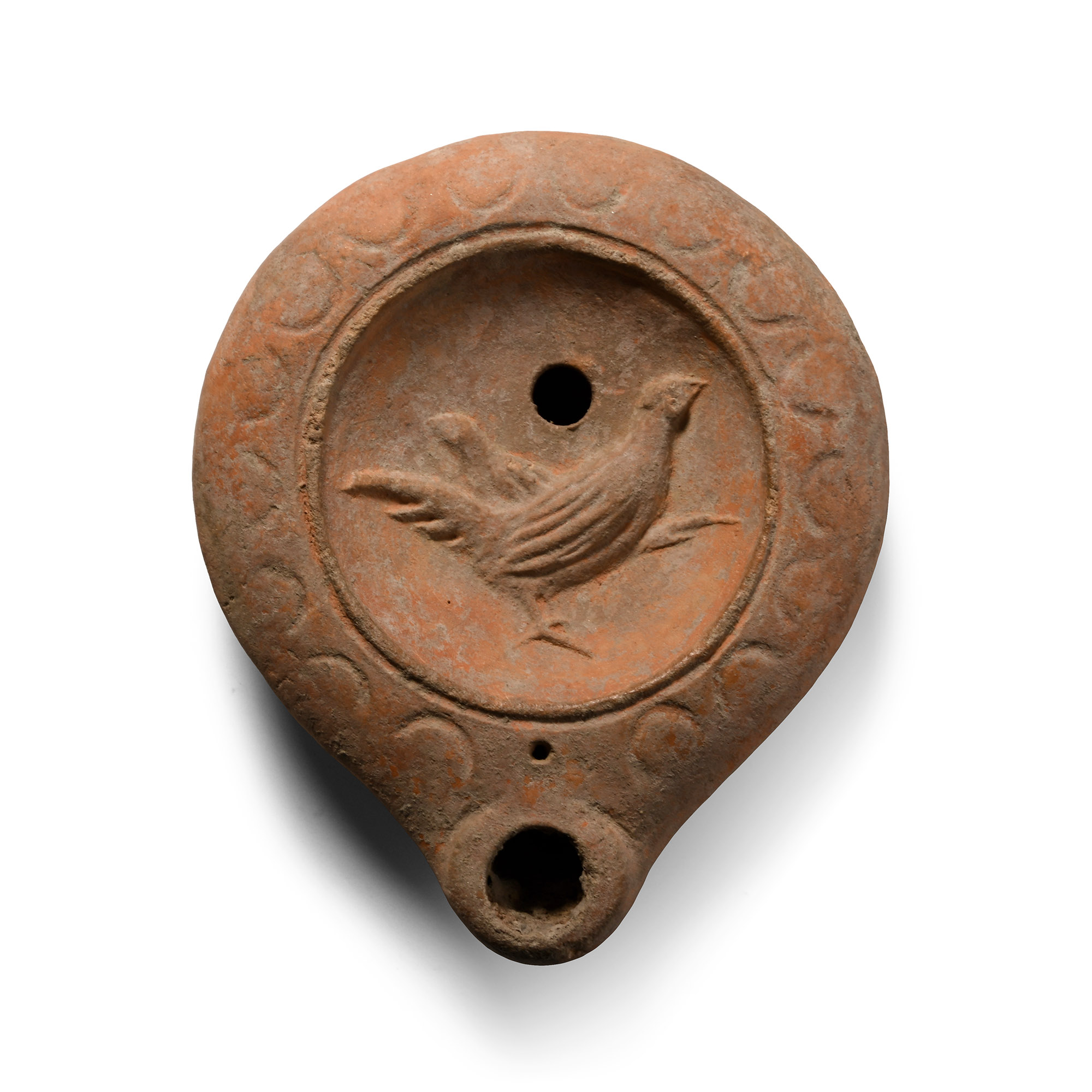 Roman Terracotta Oil Lamp with Cockerel