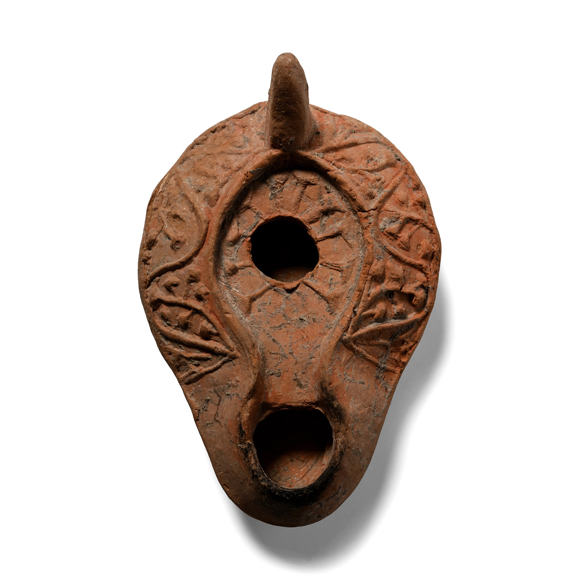 Byzantine Terracotta Oil Lamp with Berries and Foliage