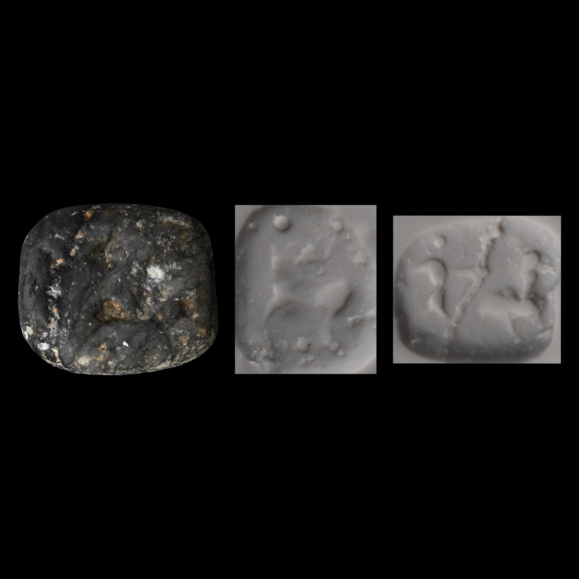 Western Asiatic Black Stone Stamp Seal with Horseman