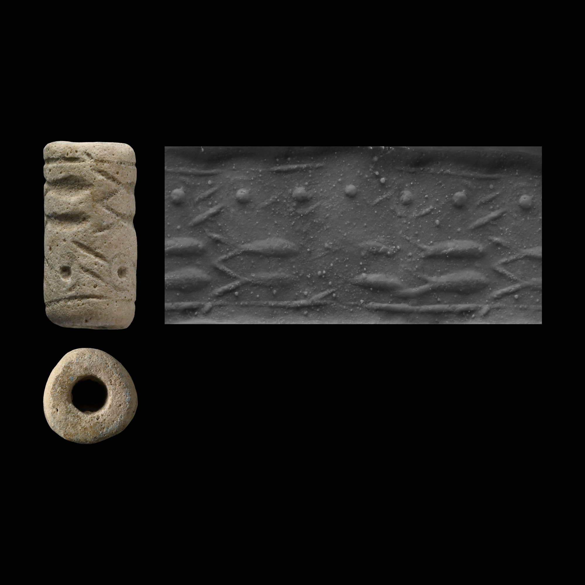 Western Asiatic Faience Cylinder Seal with Fish