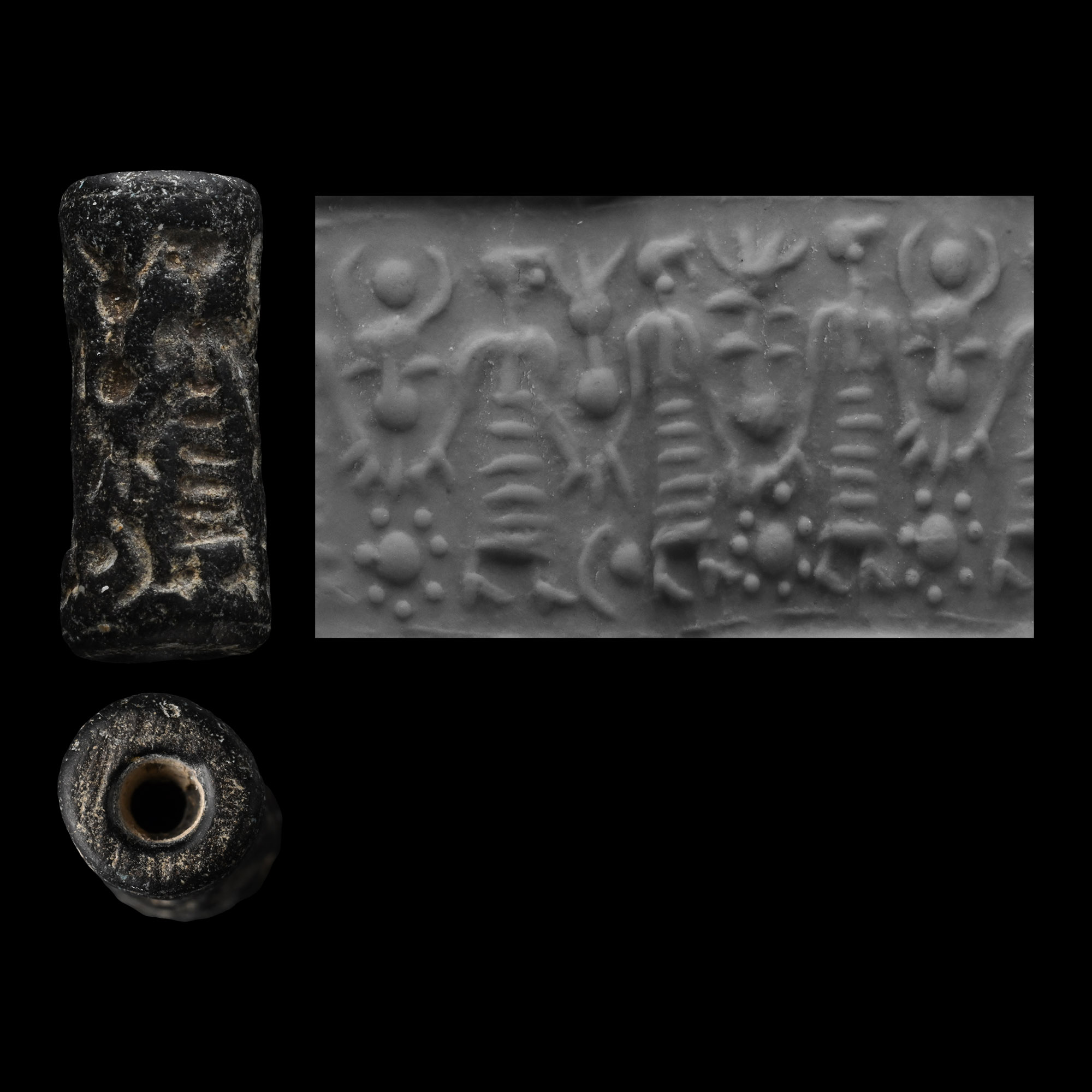 Western Asiatic Stone Cylinder Seal with Walking Figures
