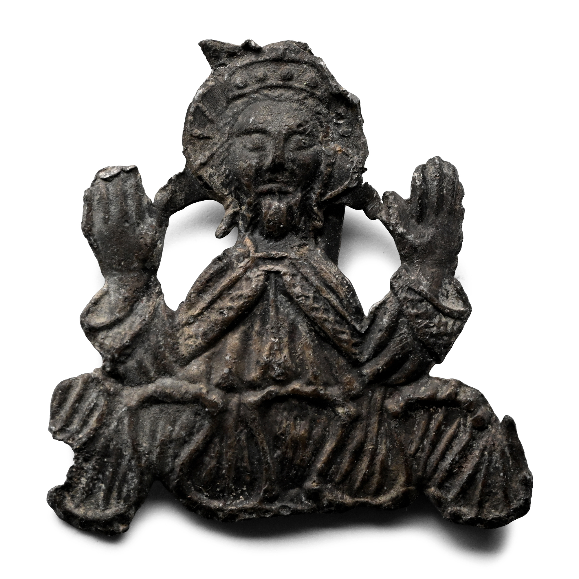 Medieval Pewter Pilgrim's Badge of Christ with Raised Hands