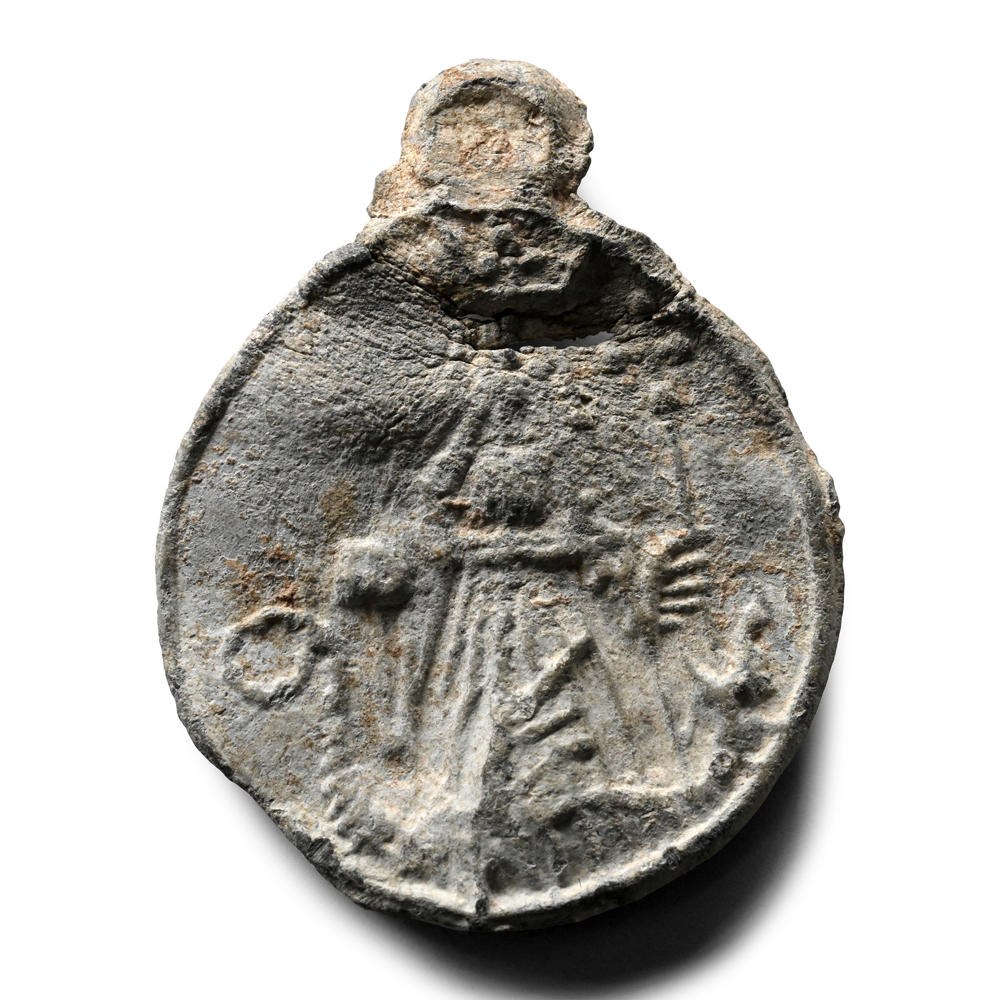 Medieval Lead Pilgrim's Pendant of Saint Margaret Slaying the Dragon