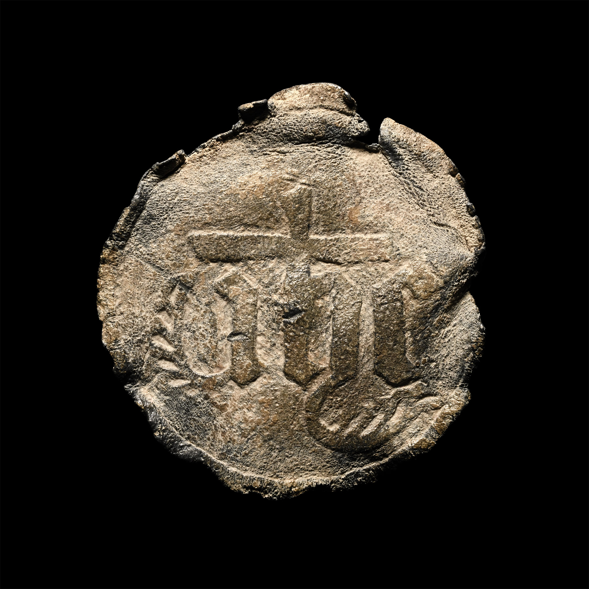 Medieval Pewter Pilgrim's Mount with Christogram